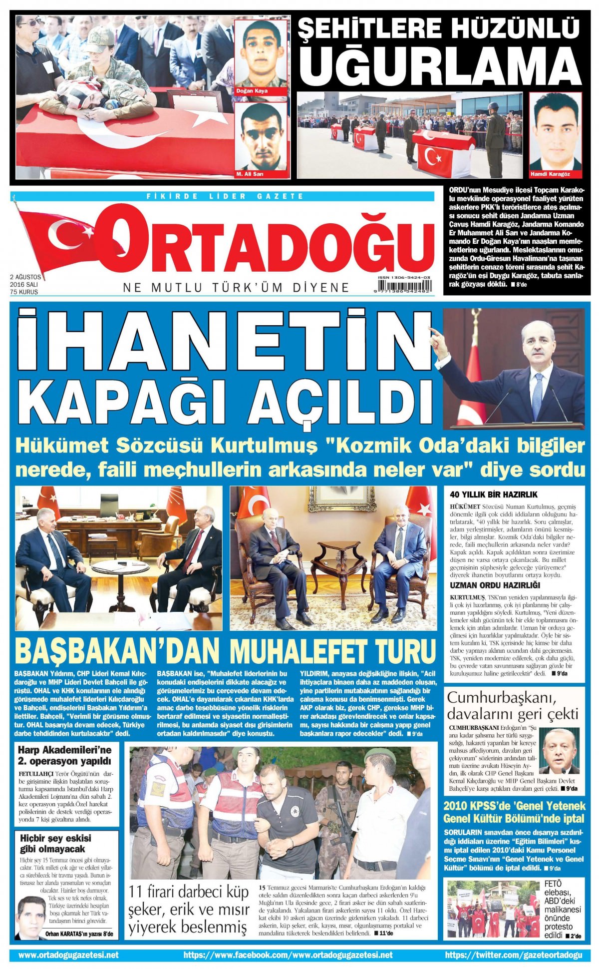 2 Ağustos 2016 gazete manşetleri - 770