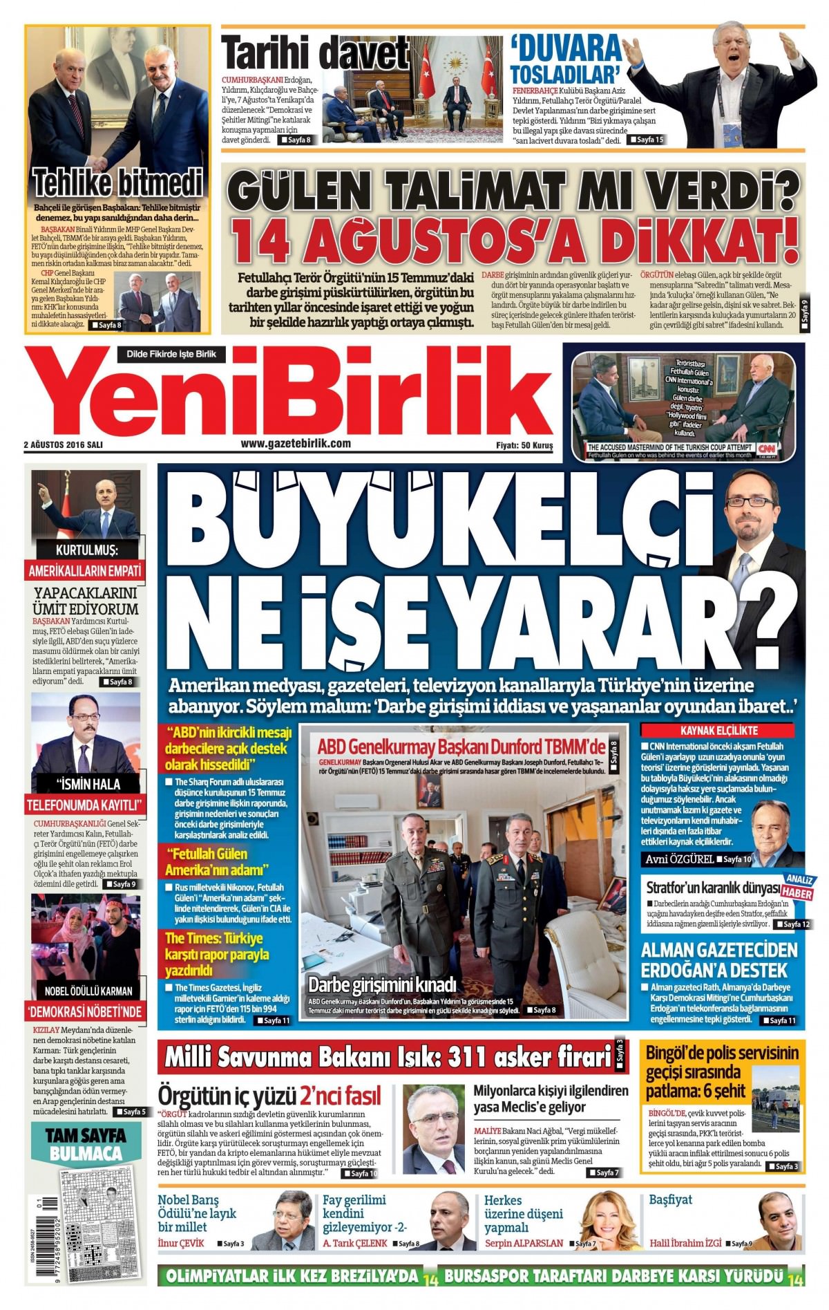 2 Ağustos 2016 gazete manşetleri - 879