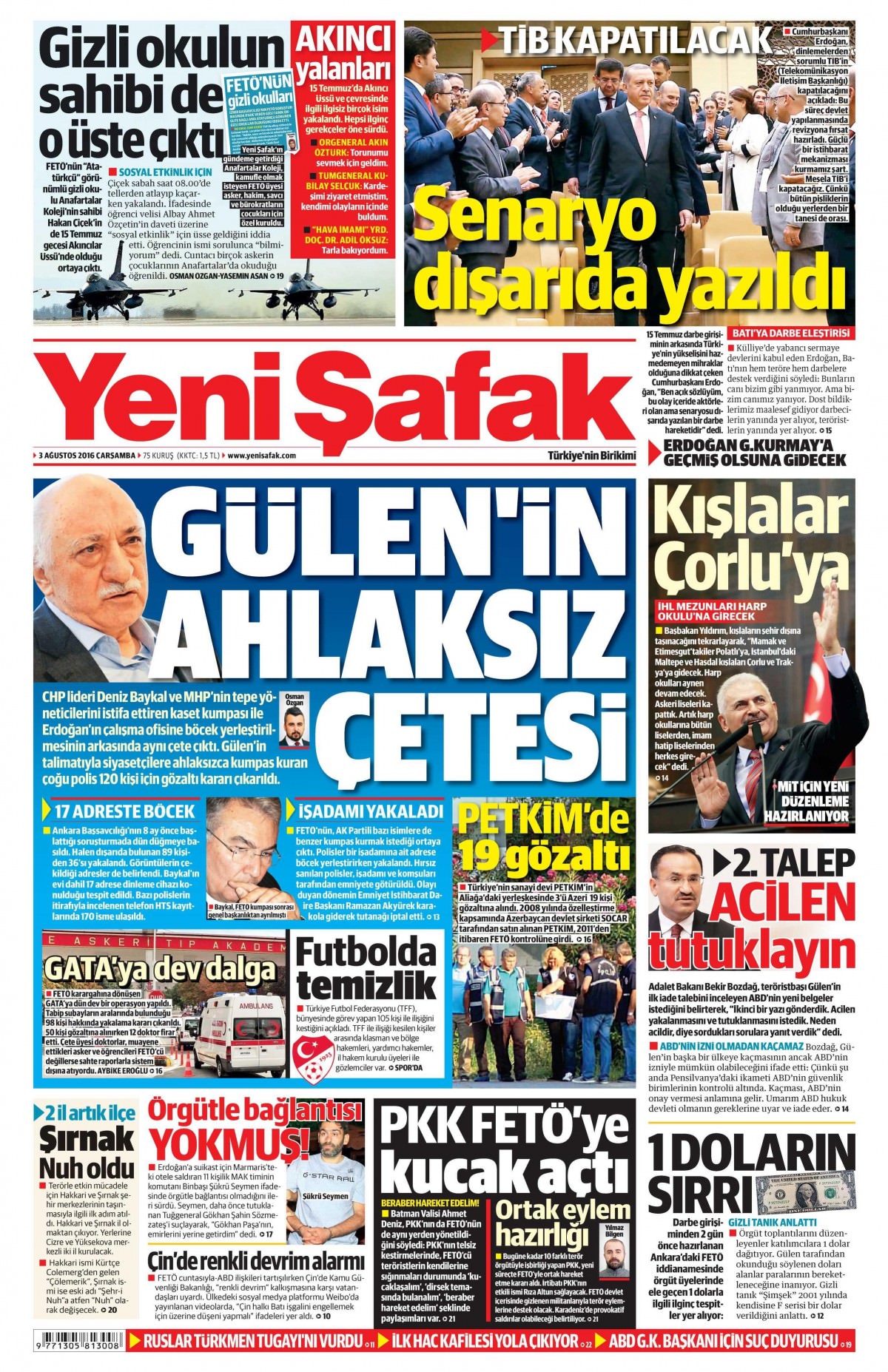 3 Ağustos 2016 gazete manşetleri - 768