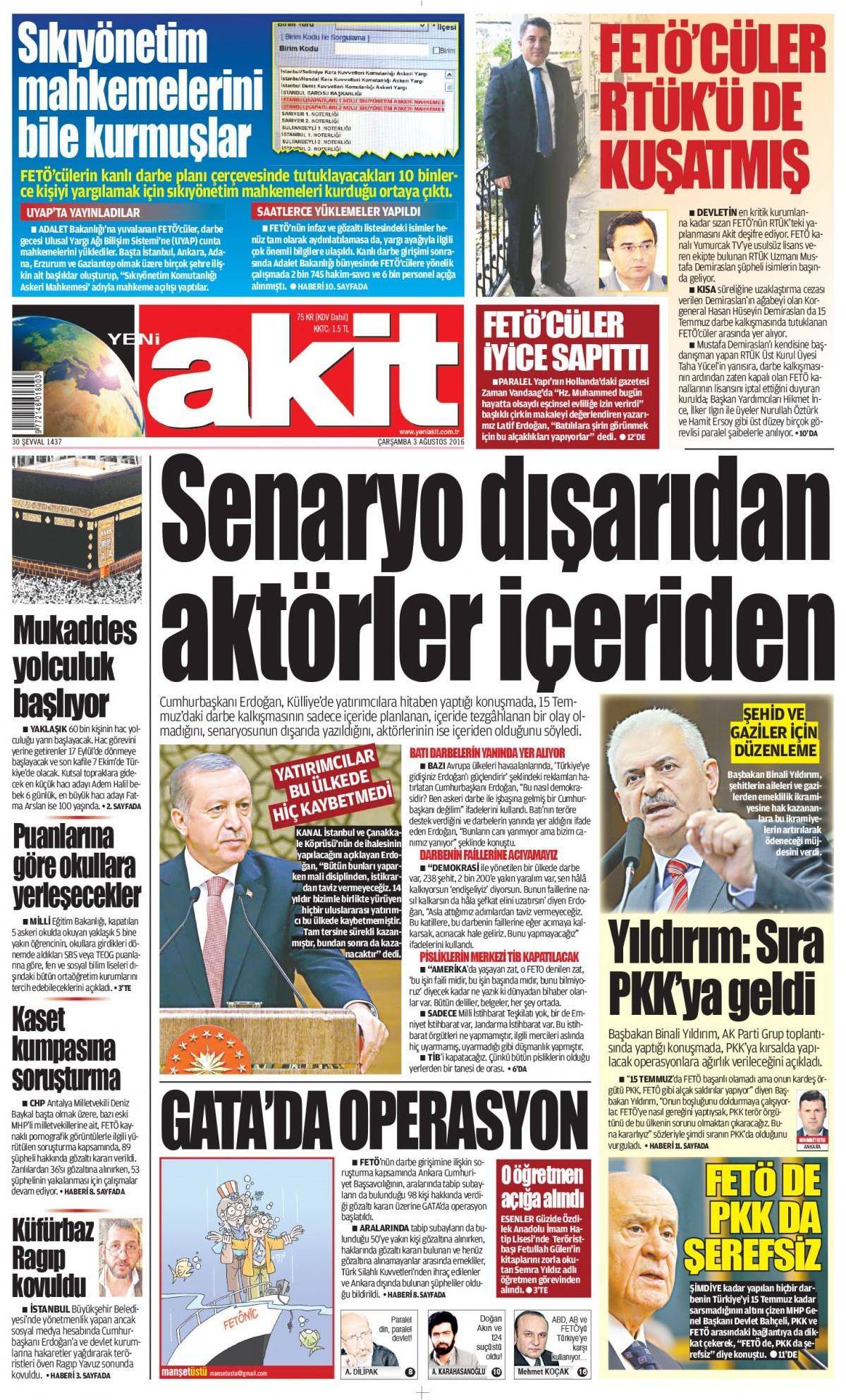 3 Ağustos 2016 gazete manşetleri - 552