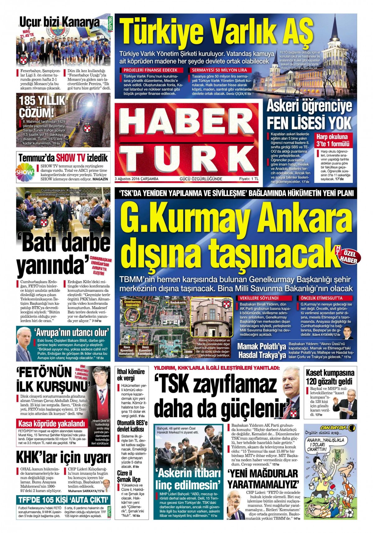 3 Ağustos 2016 gazete manşetleri - 548