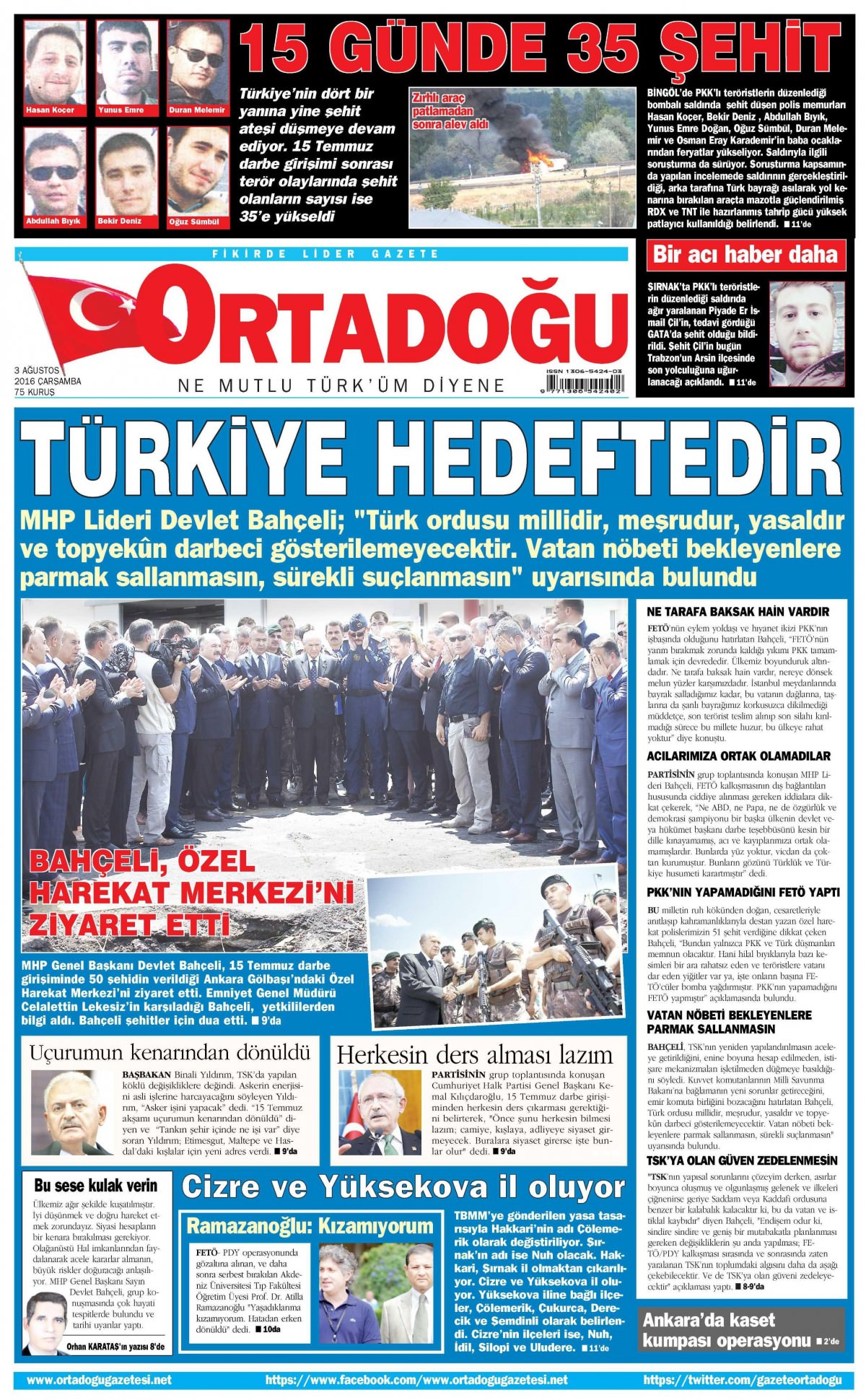 3 Ağustos 2016 gazete manşetleri - 654