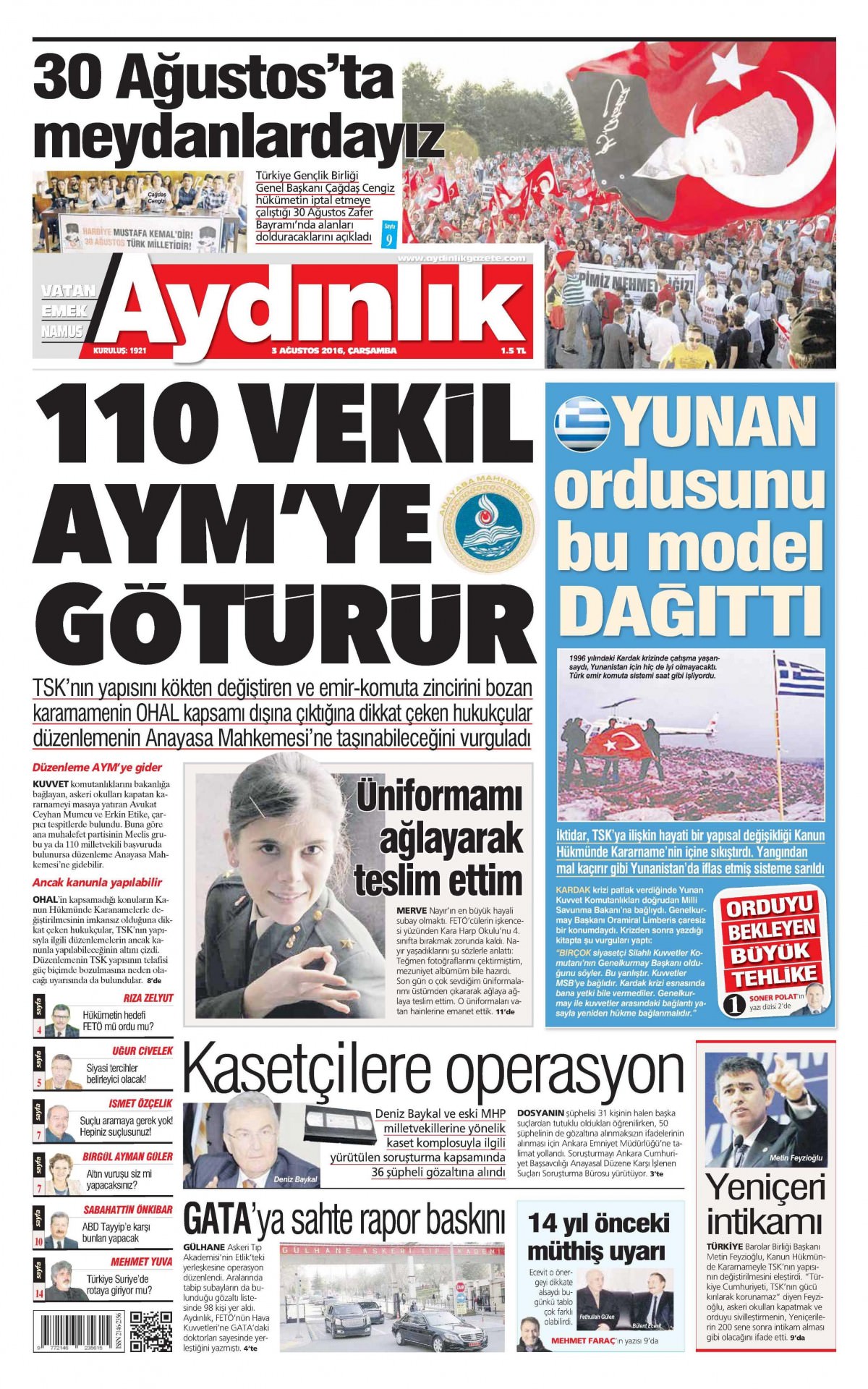 3 Ağustos 2016 gazete manşetleri - 619