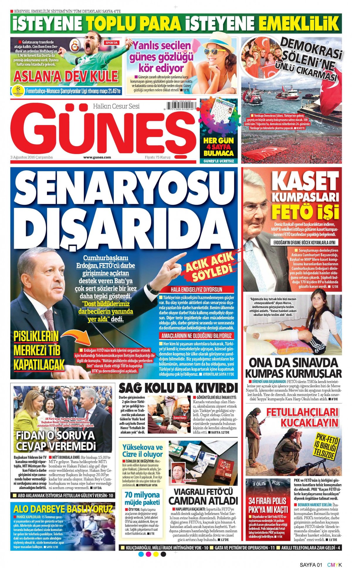 3 Ağustos 2016 gazete manşetleri - 737