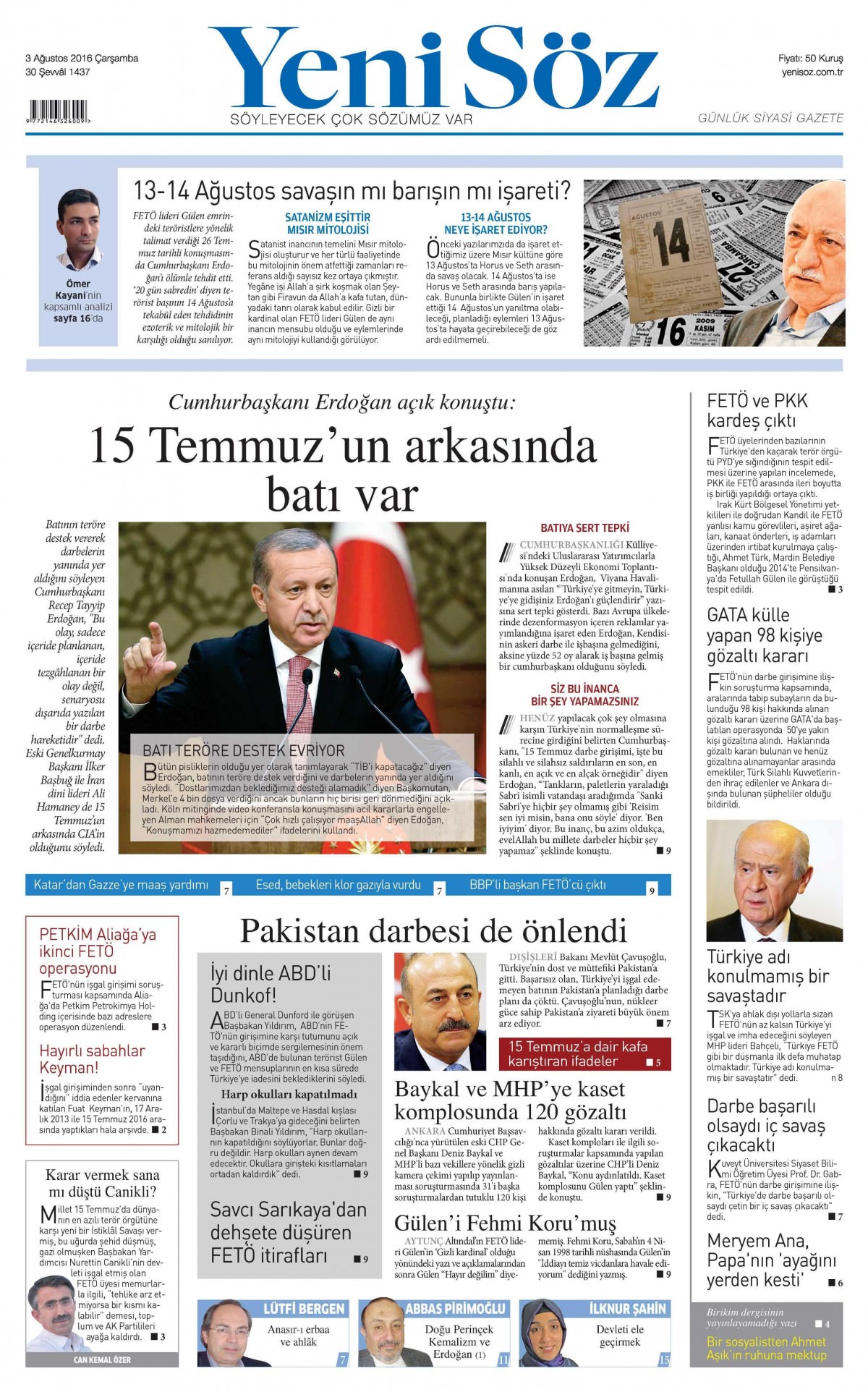3 Ağustos 2016 gazete manşetleri - 590
