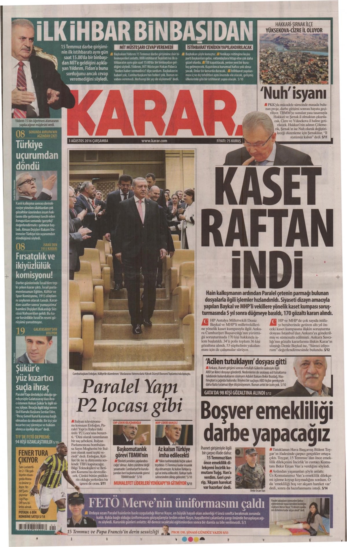 3 Ağustos 2016 gazete manşetleri - 540