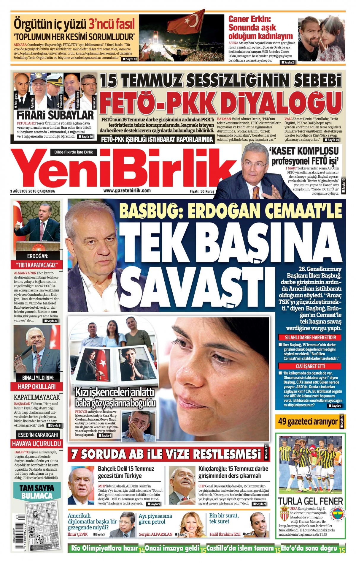 3 Ağustos 2016 gazete manşetleri - 505