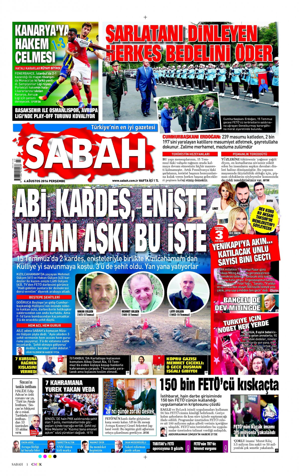 4 Ağustos 2016 gazete manşetleri - 869