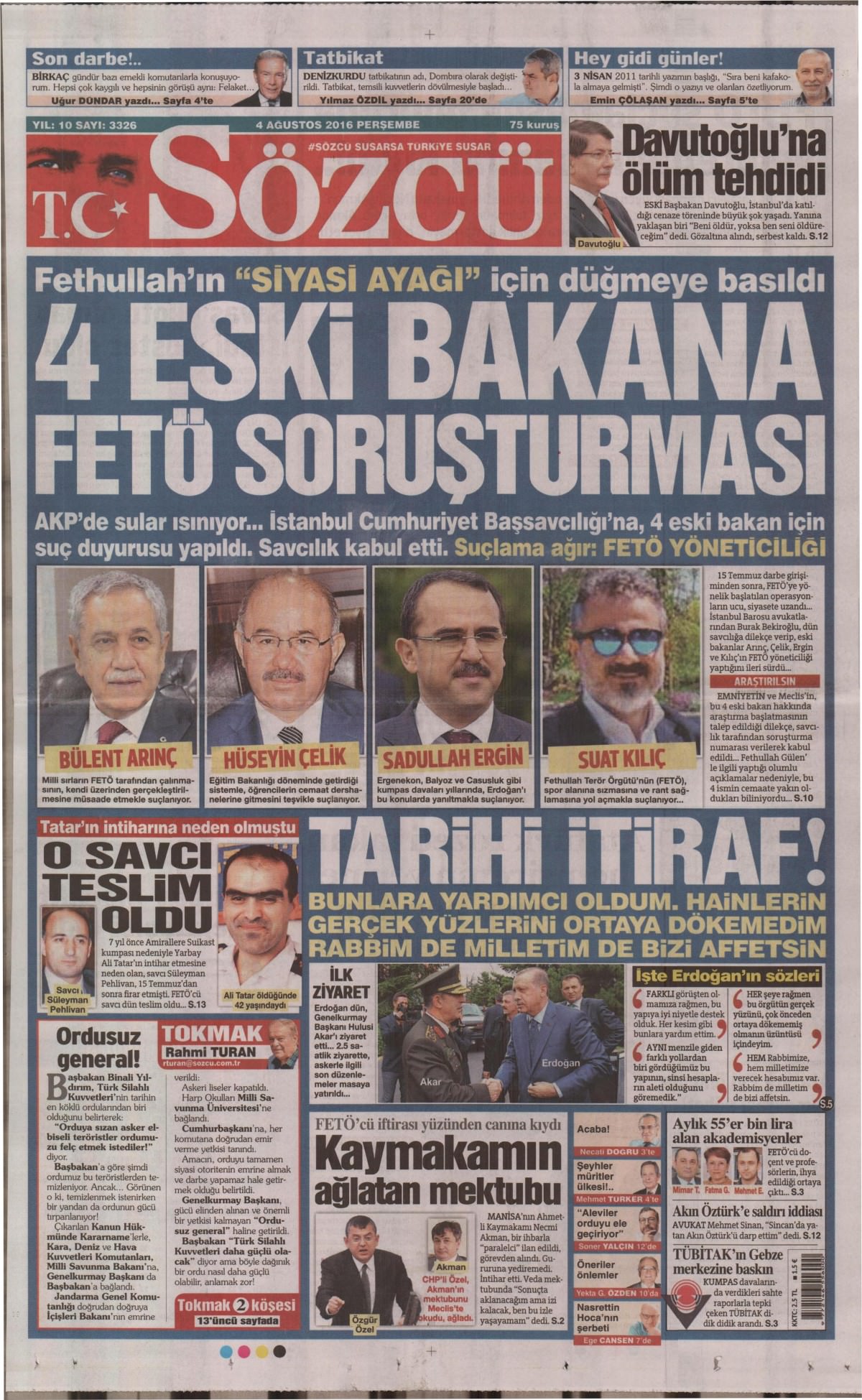 4 Ağustos 2016 gazete manşetleri - 623