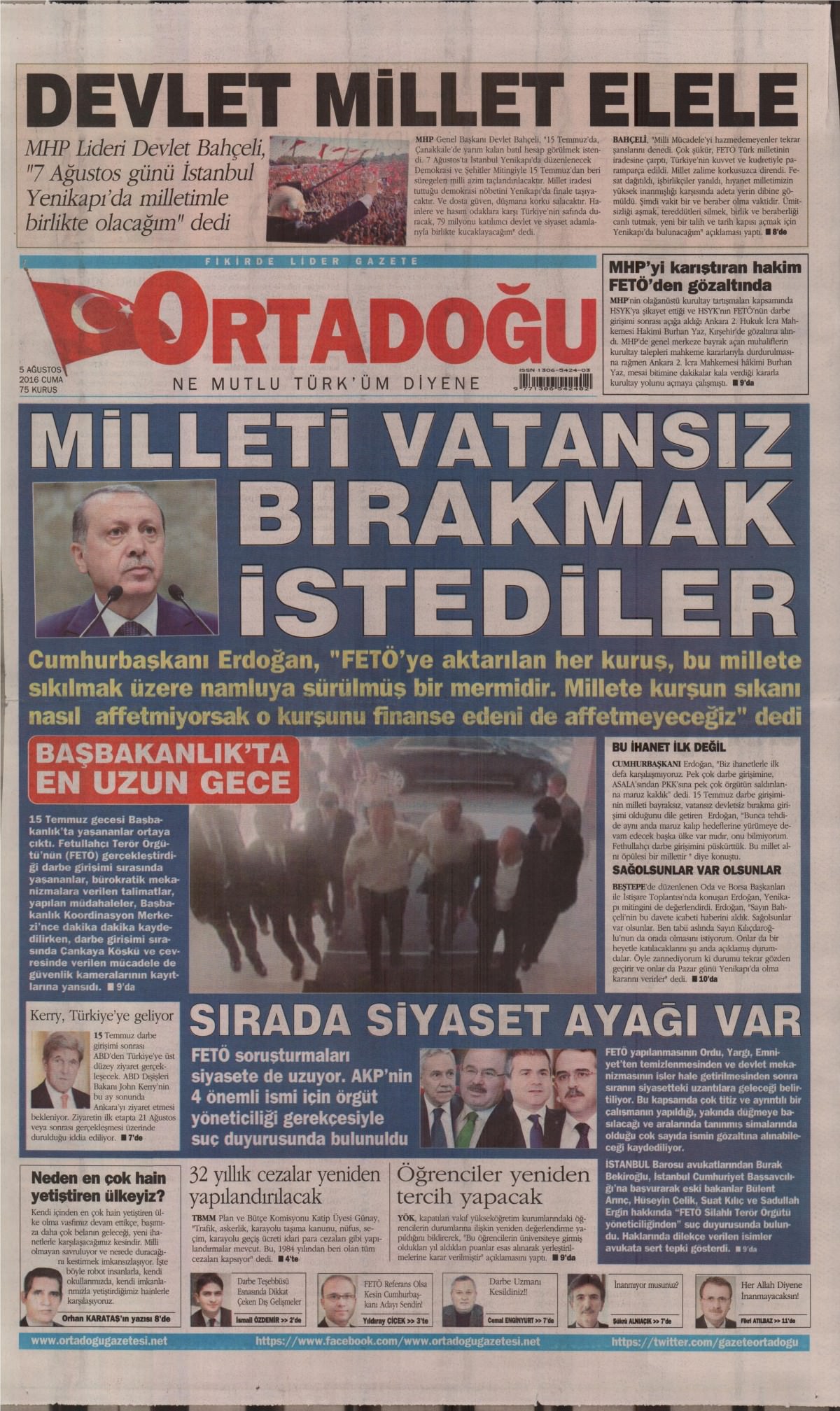 5 Ağustos 2016 gazete manşetleri - 744