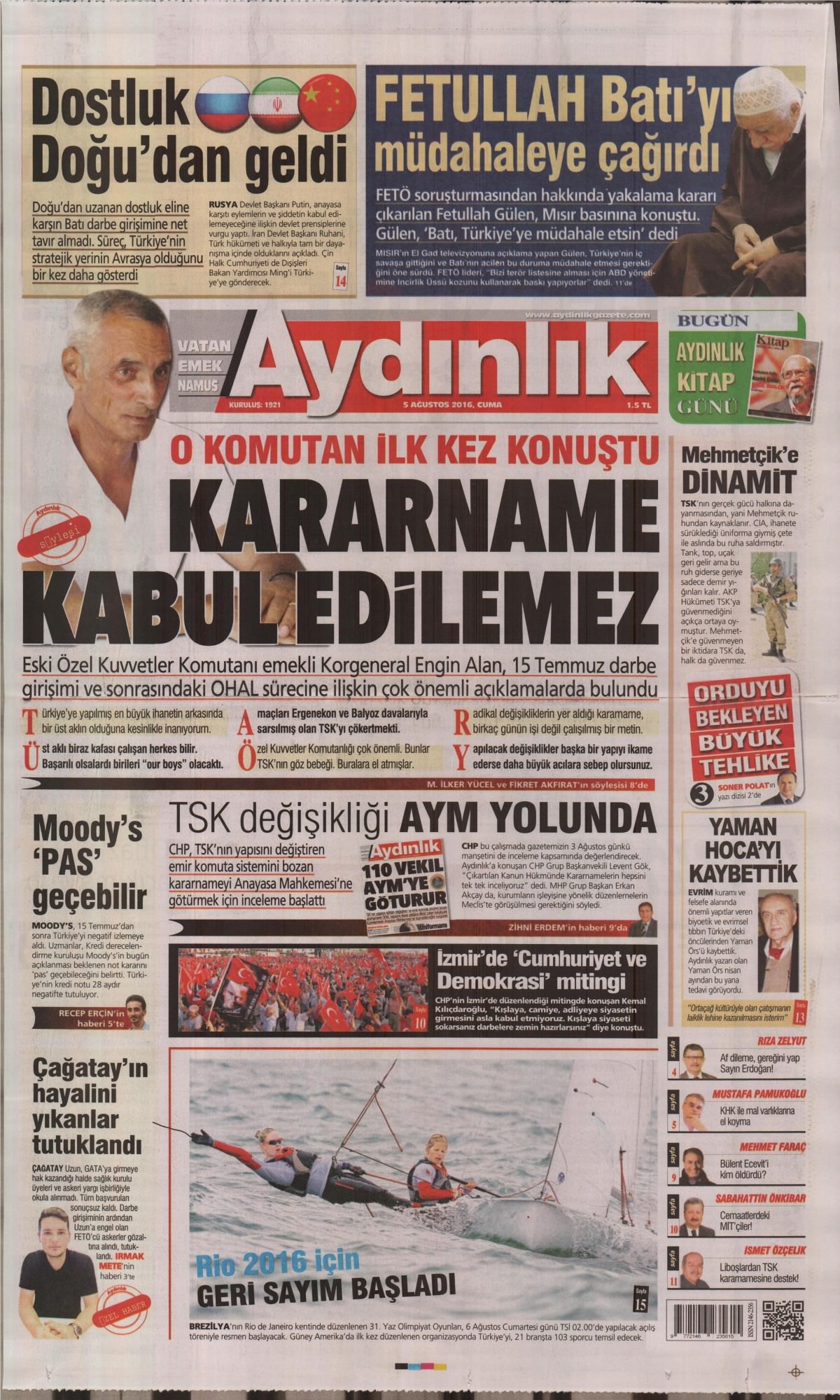 5 Ağustos 2016 gazete manşetleri - 938