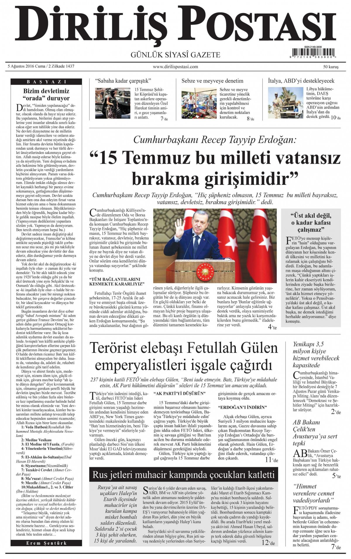 5 Ağustos 2016 gazete manşetleri - 924