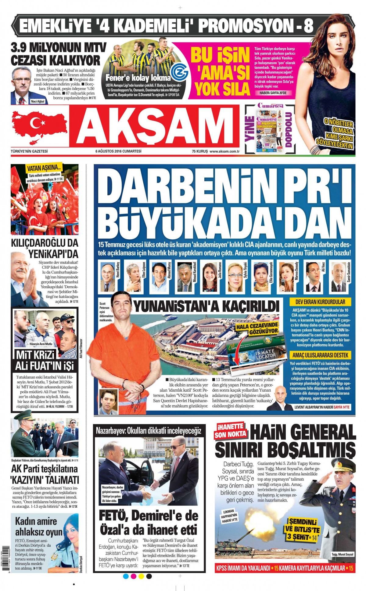 6 Ağustos 2016 gazete manşetleri - 6