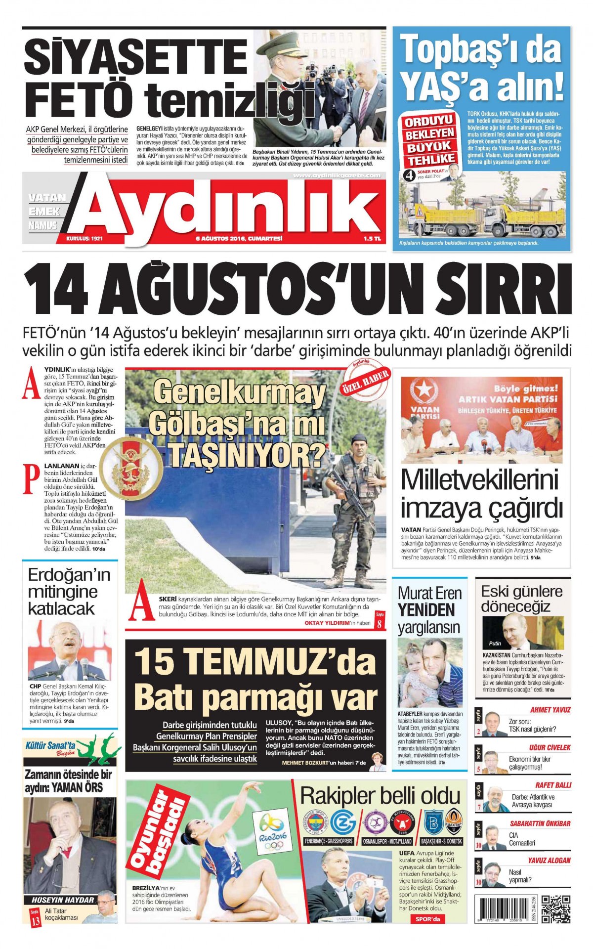 6 Ağustos 2016 gazete manşetleri - 19