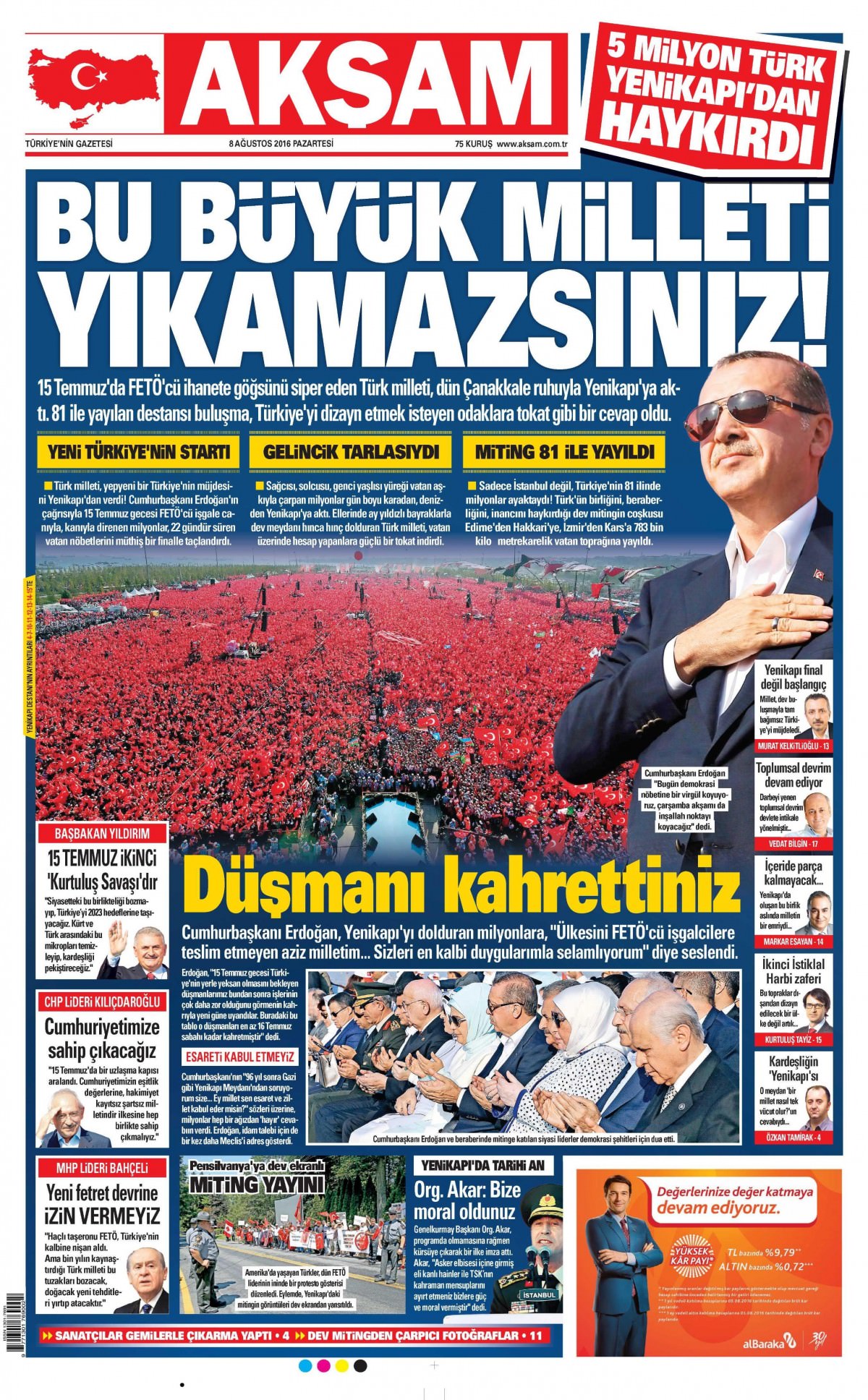 8 Ağustos 2016 gazete manşetleri - 682