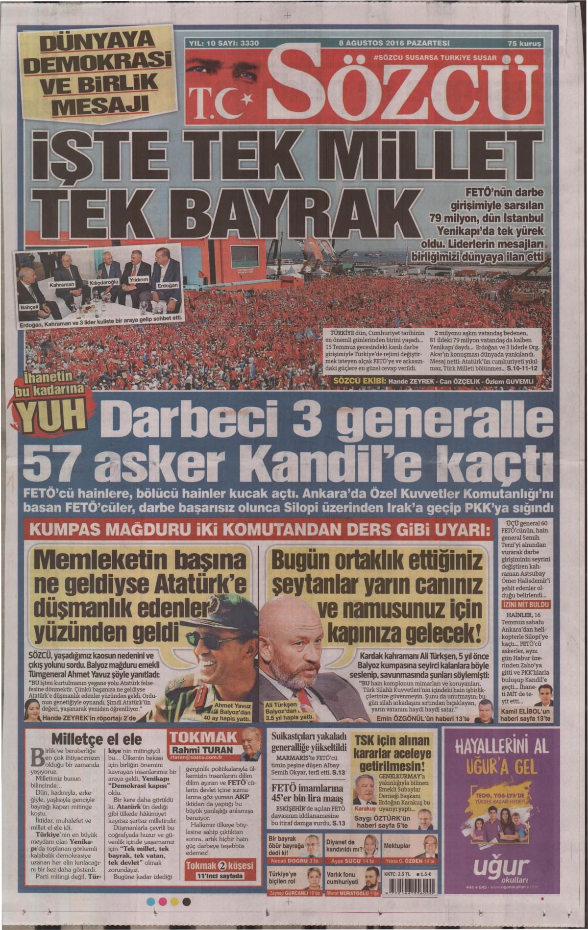 8 Ağustos 2016 gazete manşetleri - 764