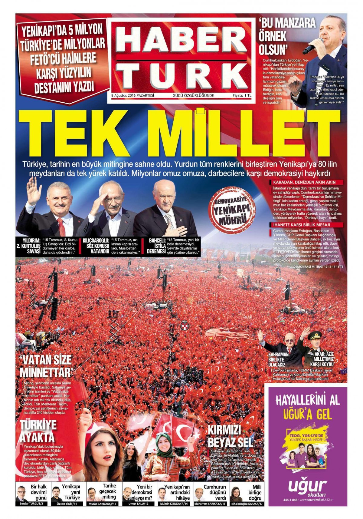 8 Ağustos 2016 gazete manşetleri - 707