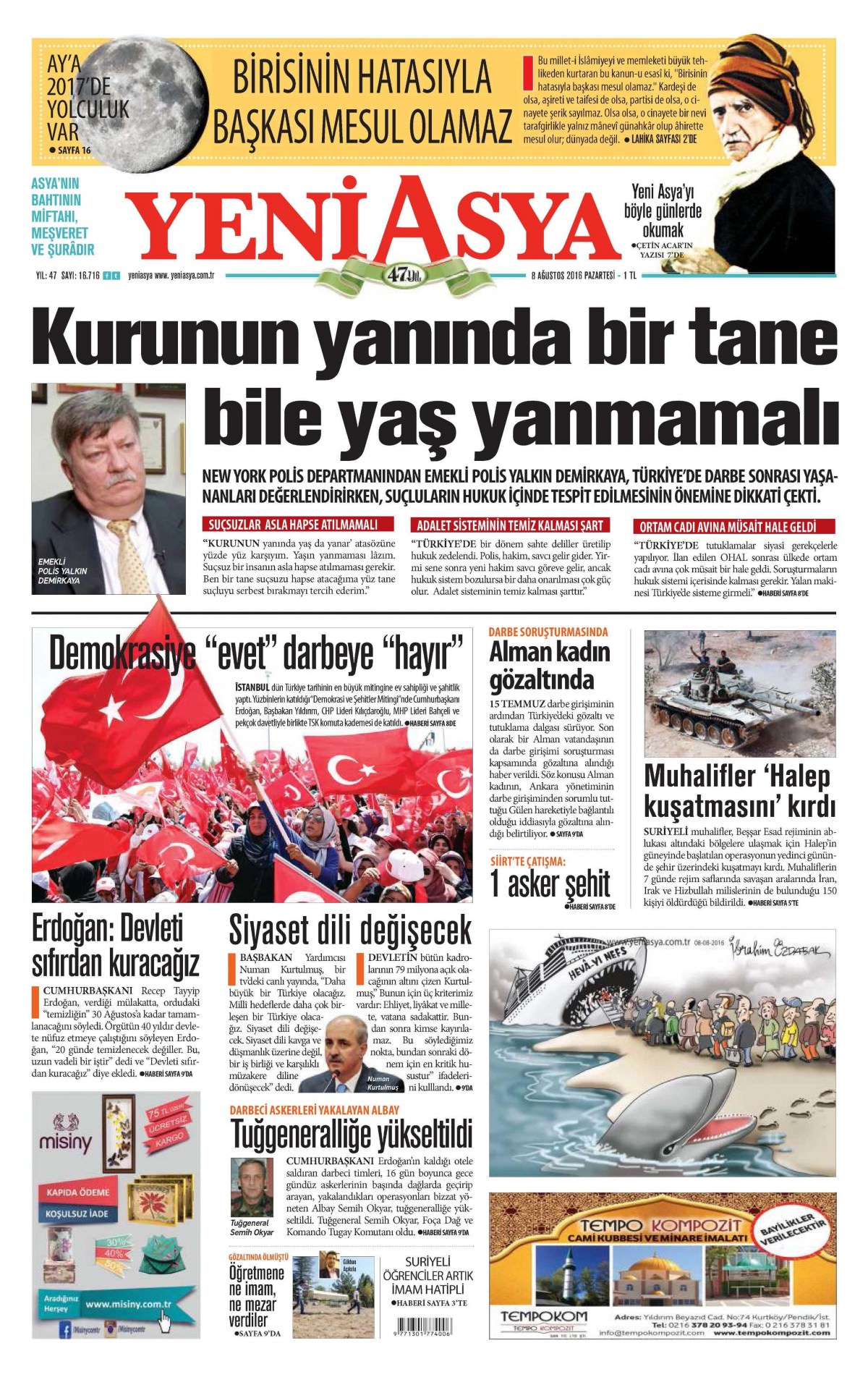 8 Ağustos 2016 gazete manşetleri - 922