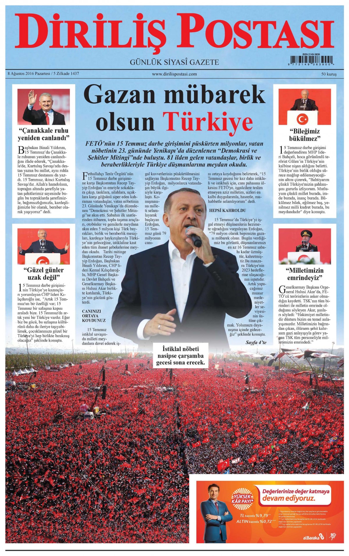 8 Ağustos 2016 gazete manşetleri - 526
