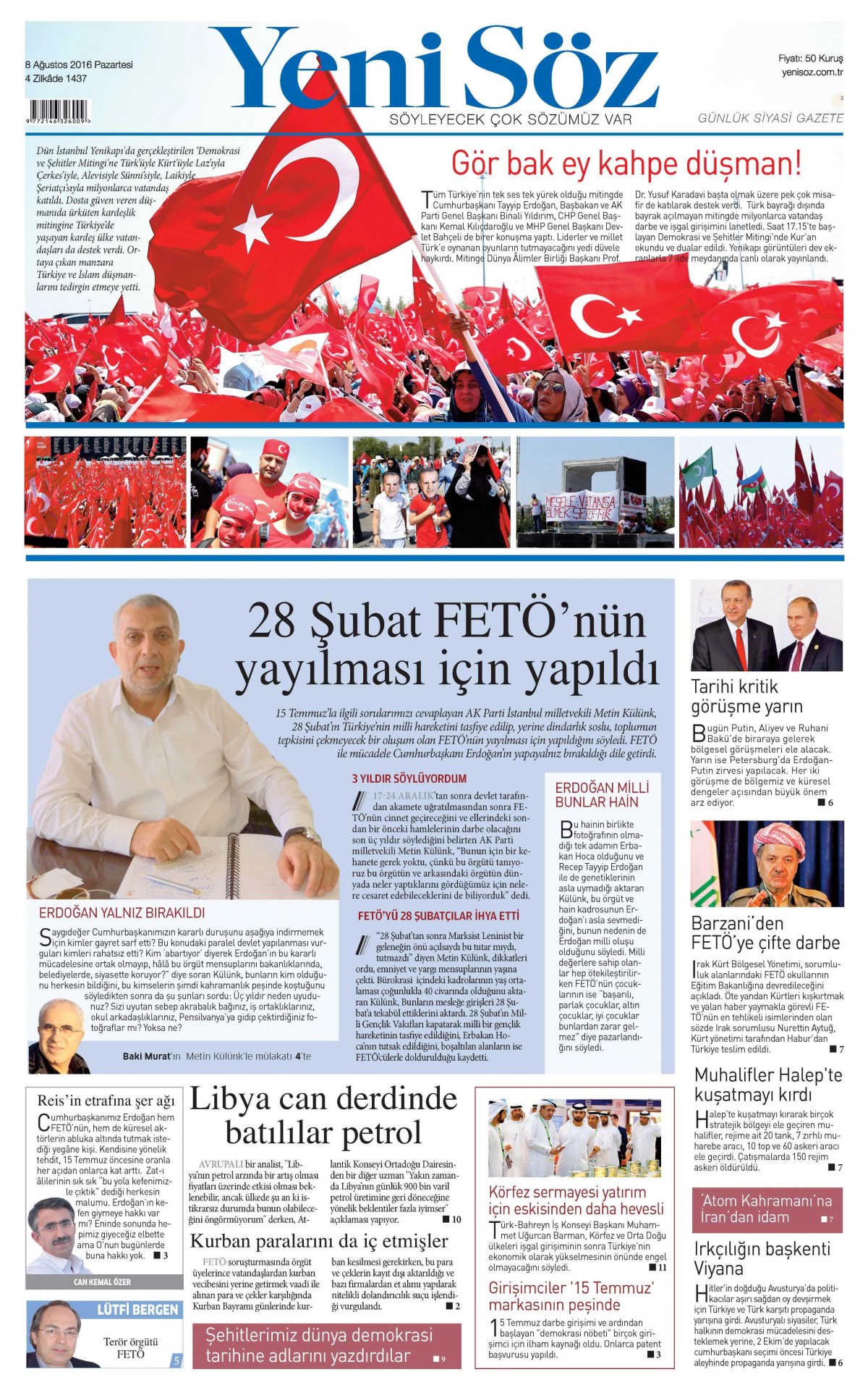 8 Ağustos 2016 gazete manşetleri - 896