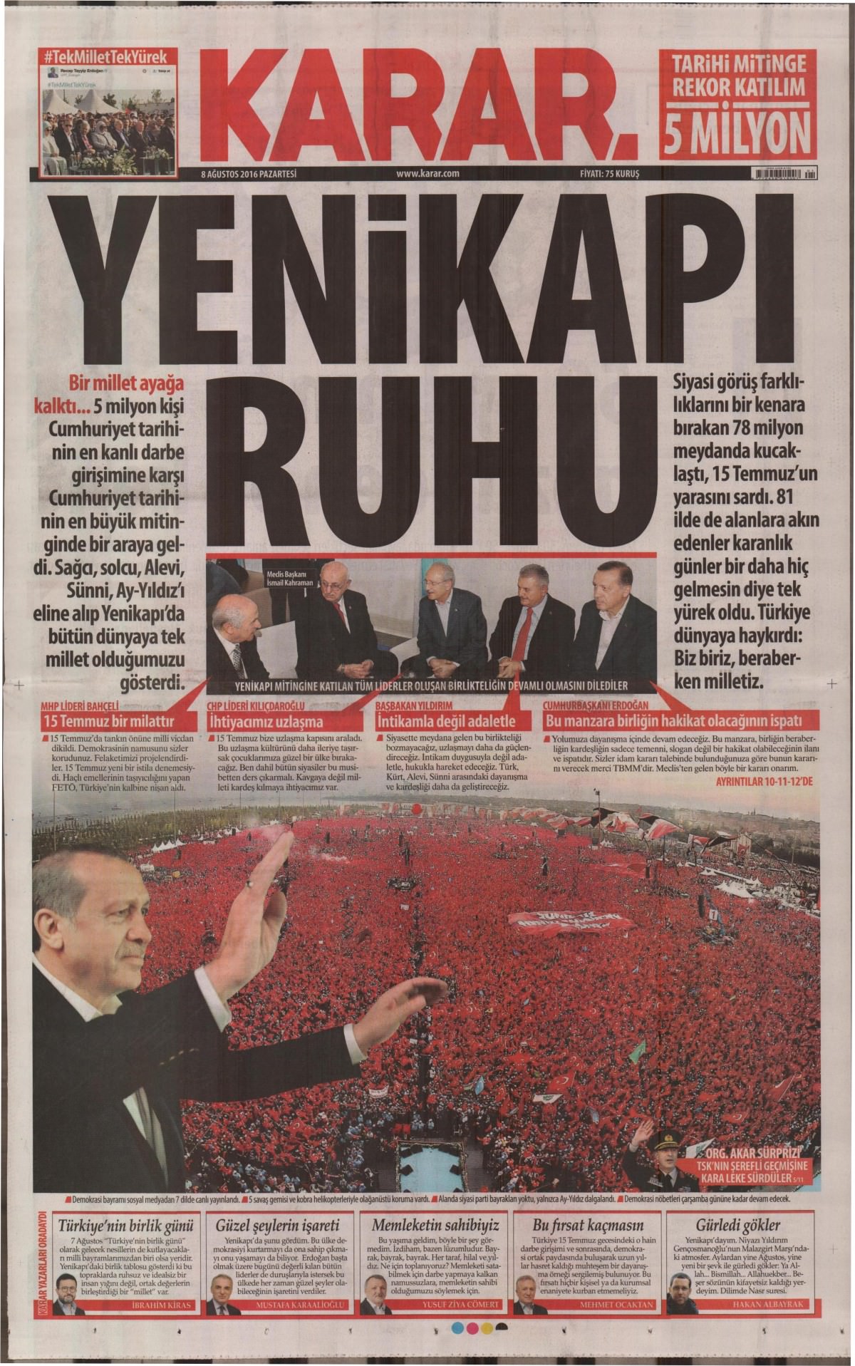 8 Ağustos 2016 gazete manşetleri - 923