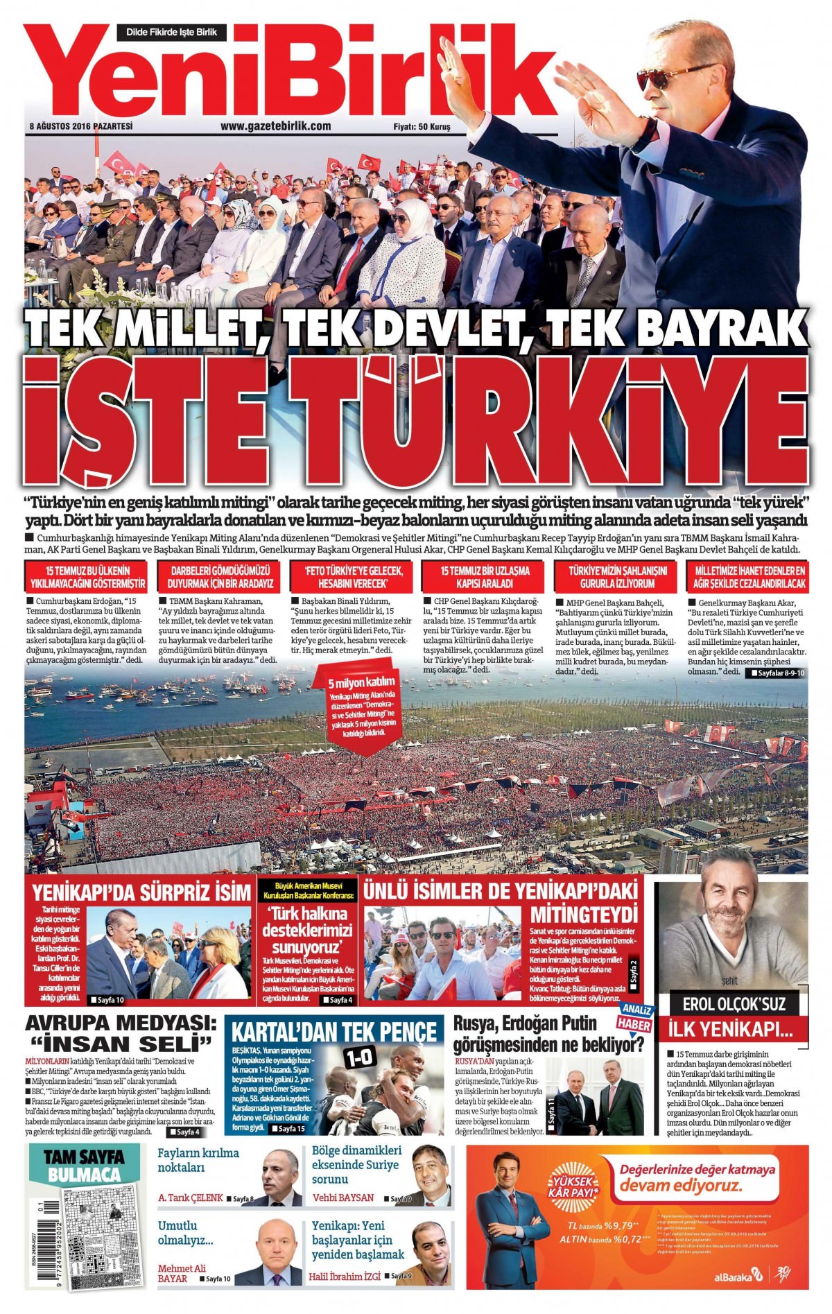 8 Ağustos 2016 gazete manşetleri - 893