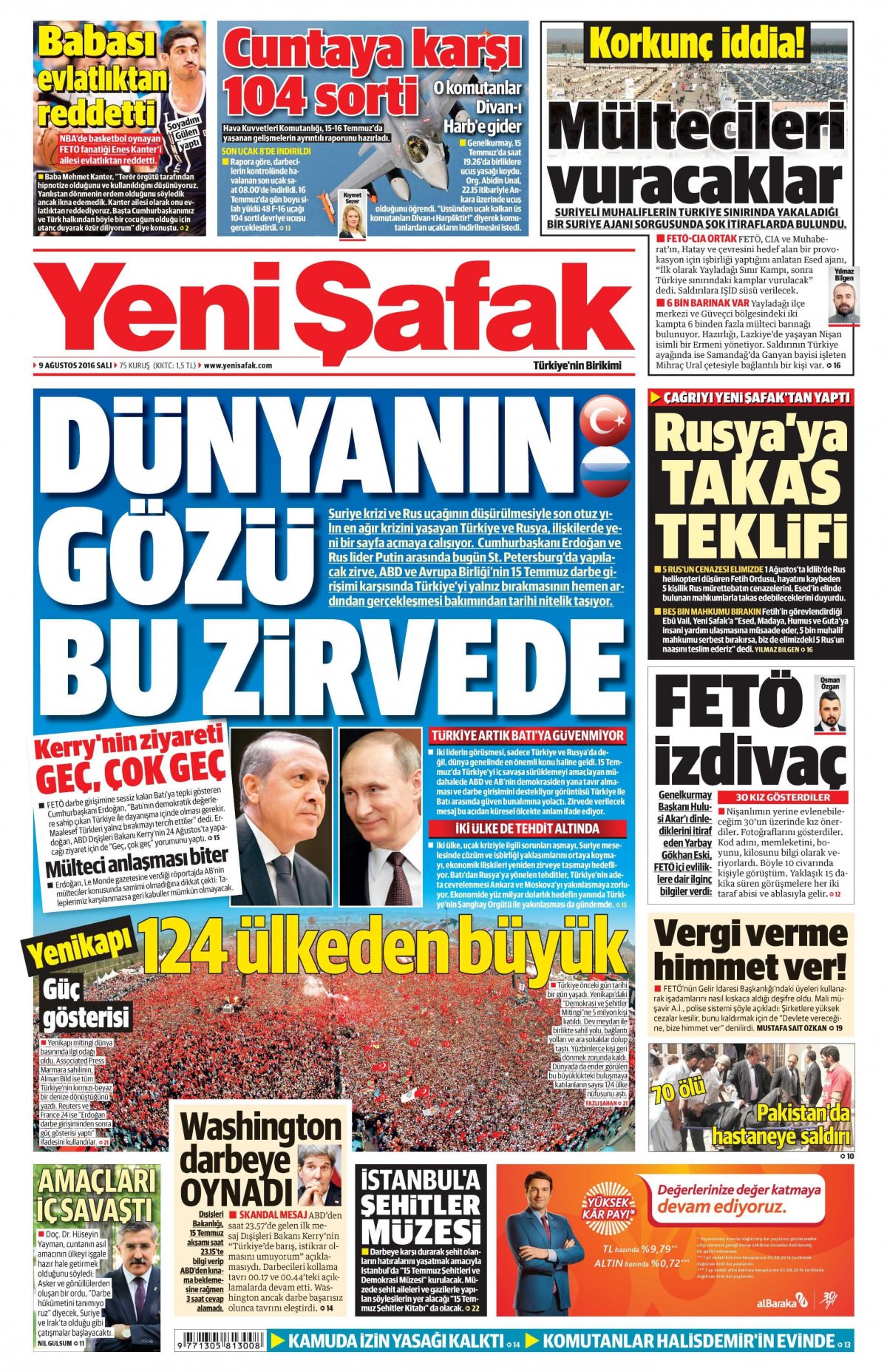 9 Ağustos 2016 gazete manşetleri - 828