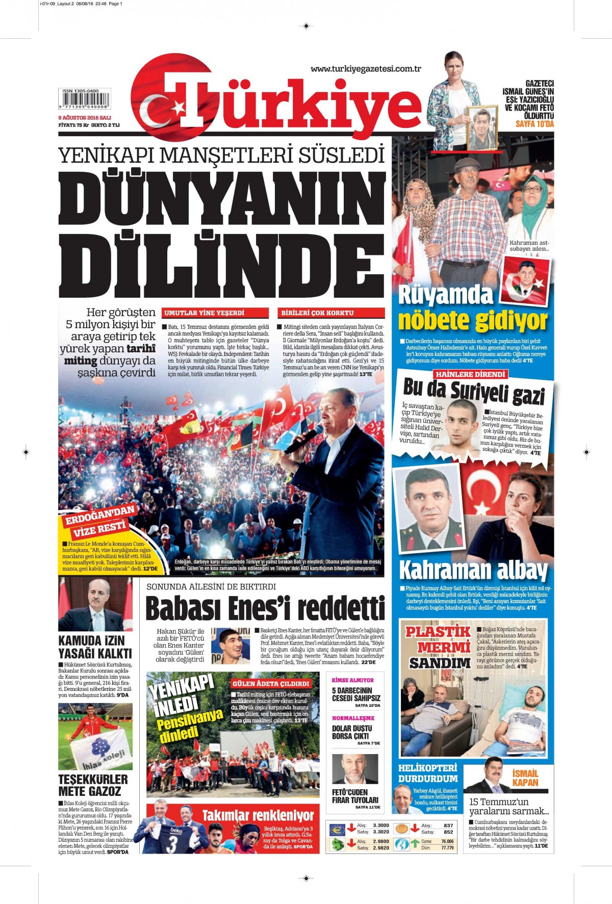 9 Ağustos 2016 gazete manşetleri - 921