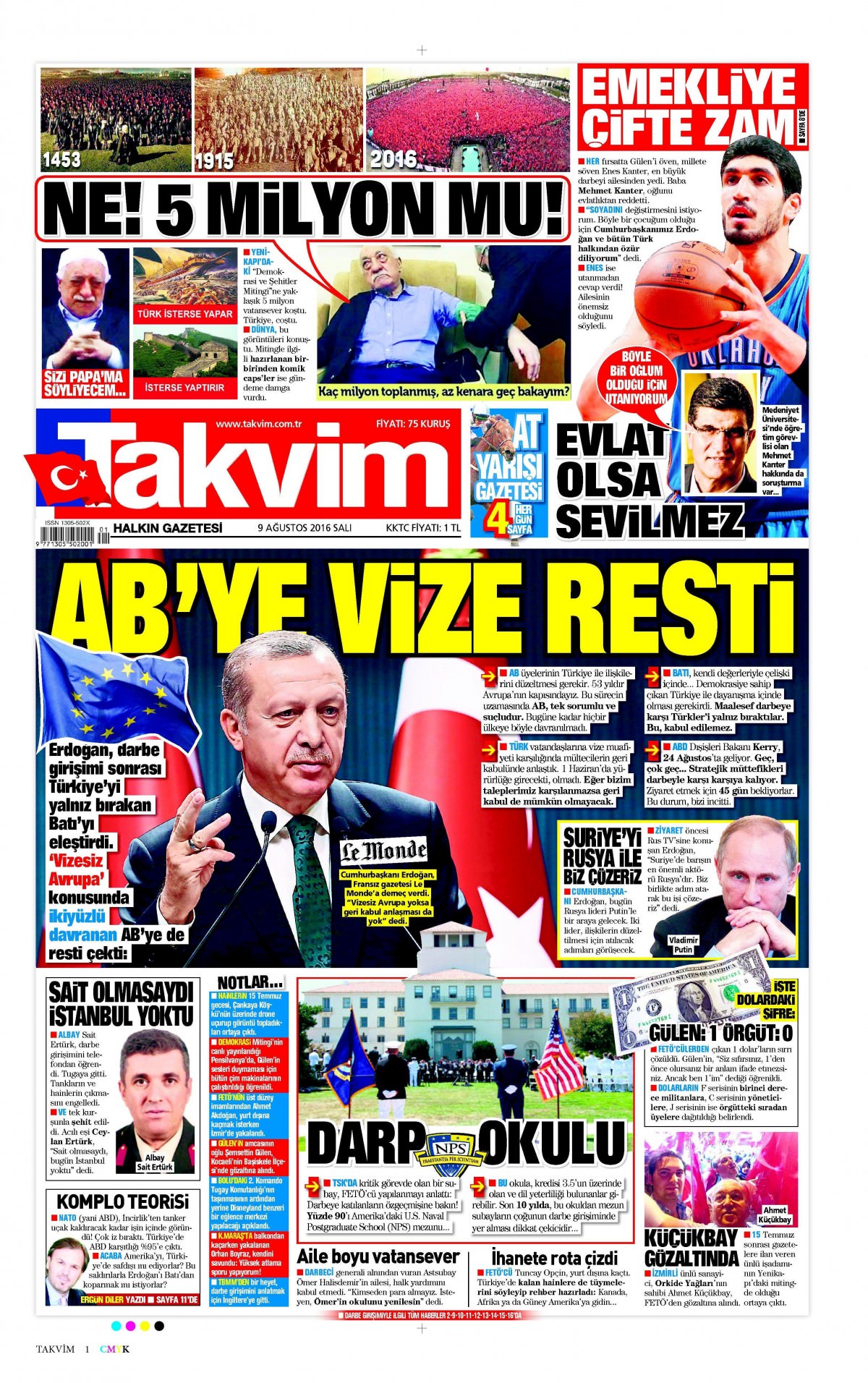 9 Ağustos 2016 gazete manşetleri - 885