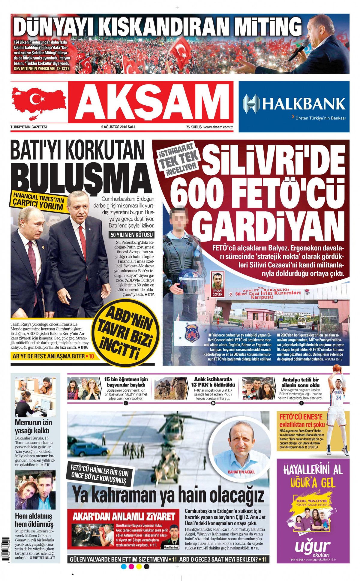 9 Ağustos 2016 gazete manşetleri - 821