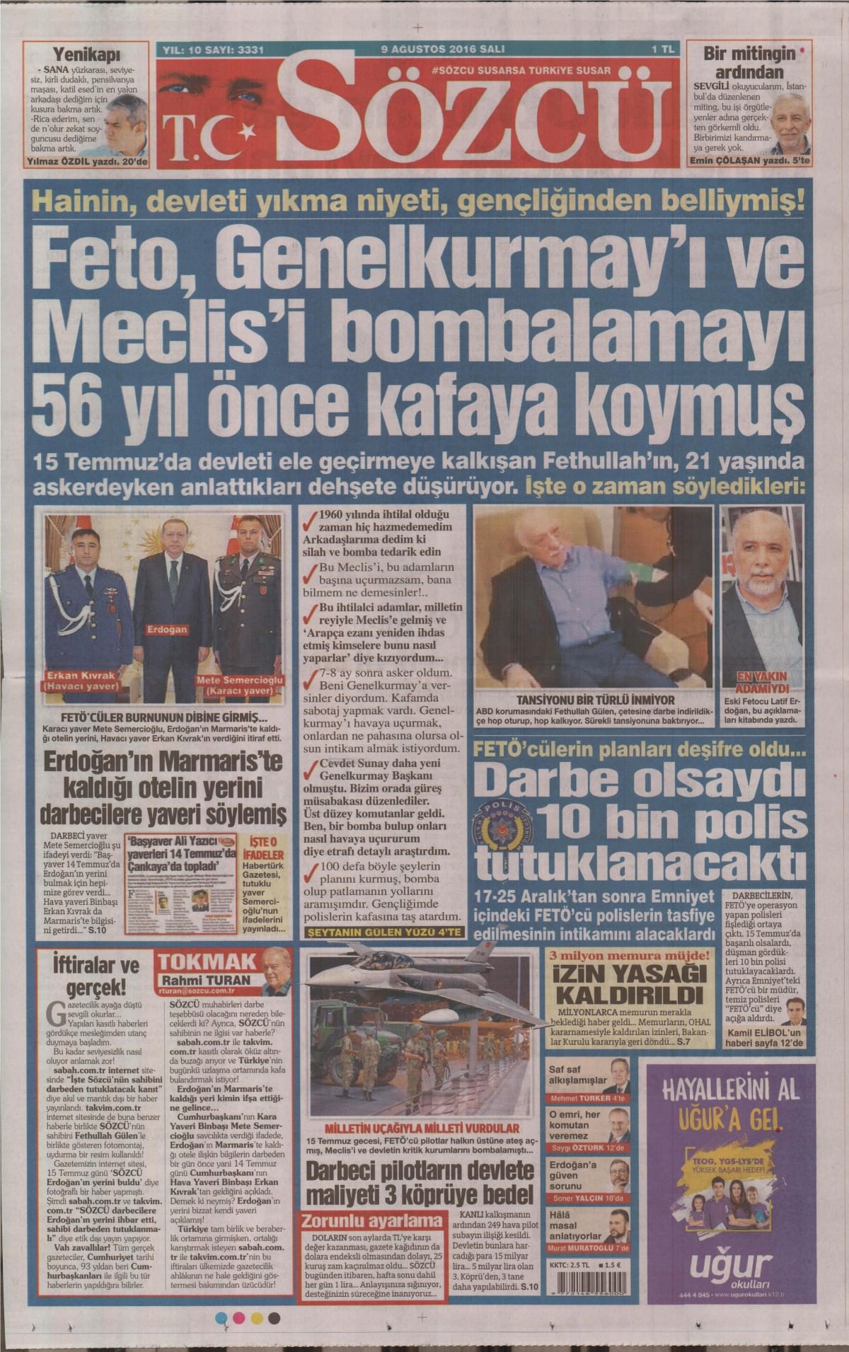 9 Ağustos 2016 gazete manşetleri - 755