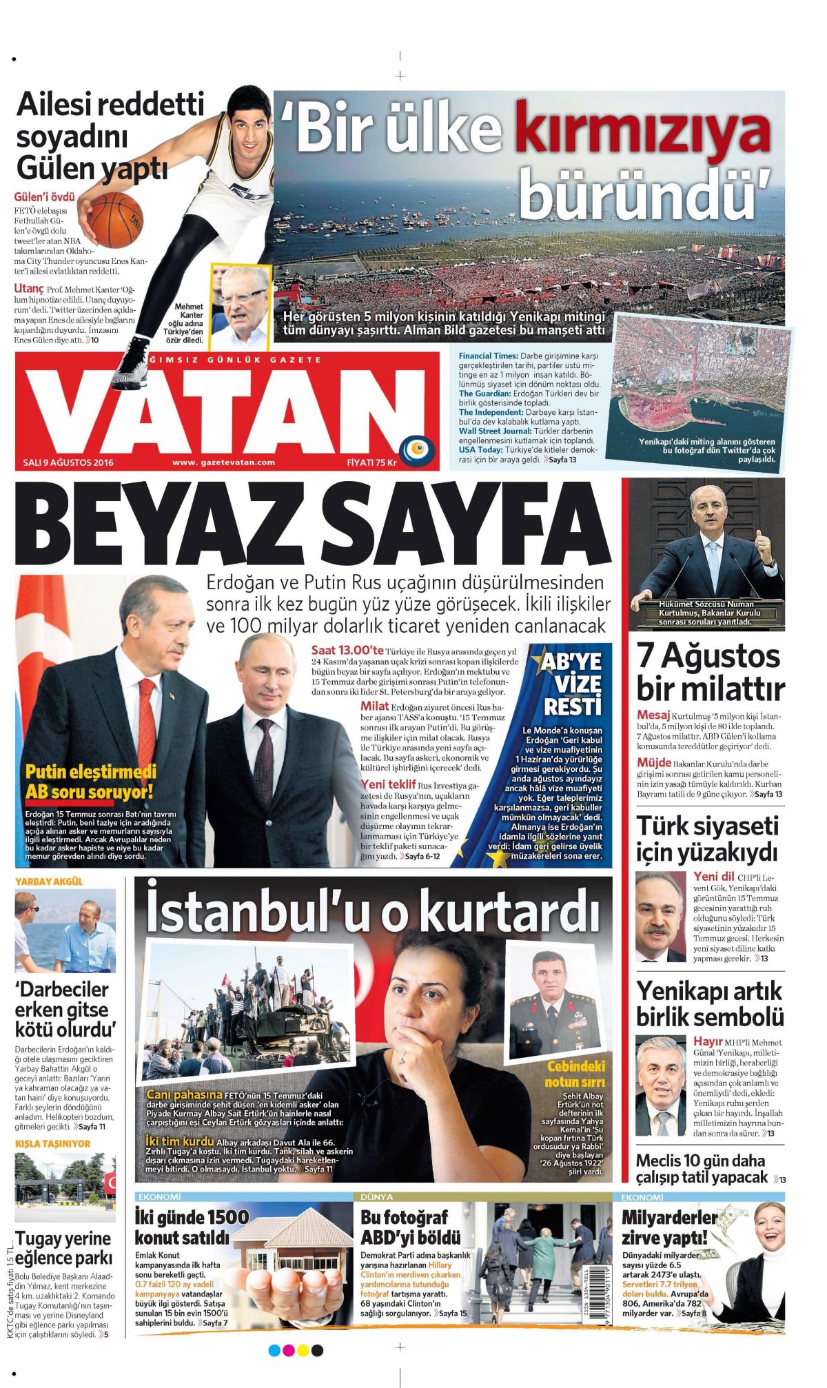 9 Ağustos 2016 gazete manşetleri - 753