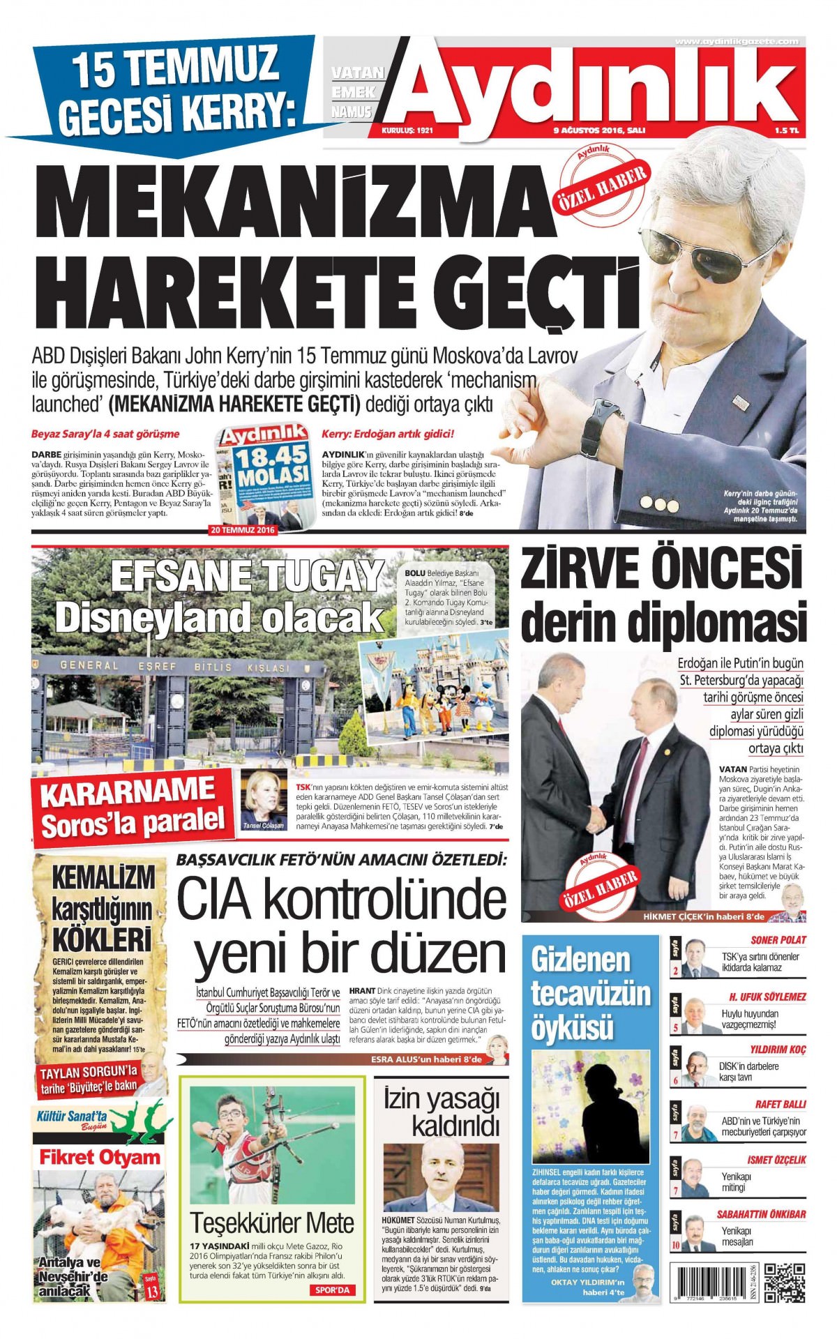 9 Ağustos 2016 gazete manşetleri - 823