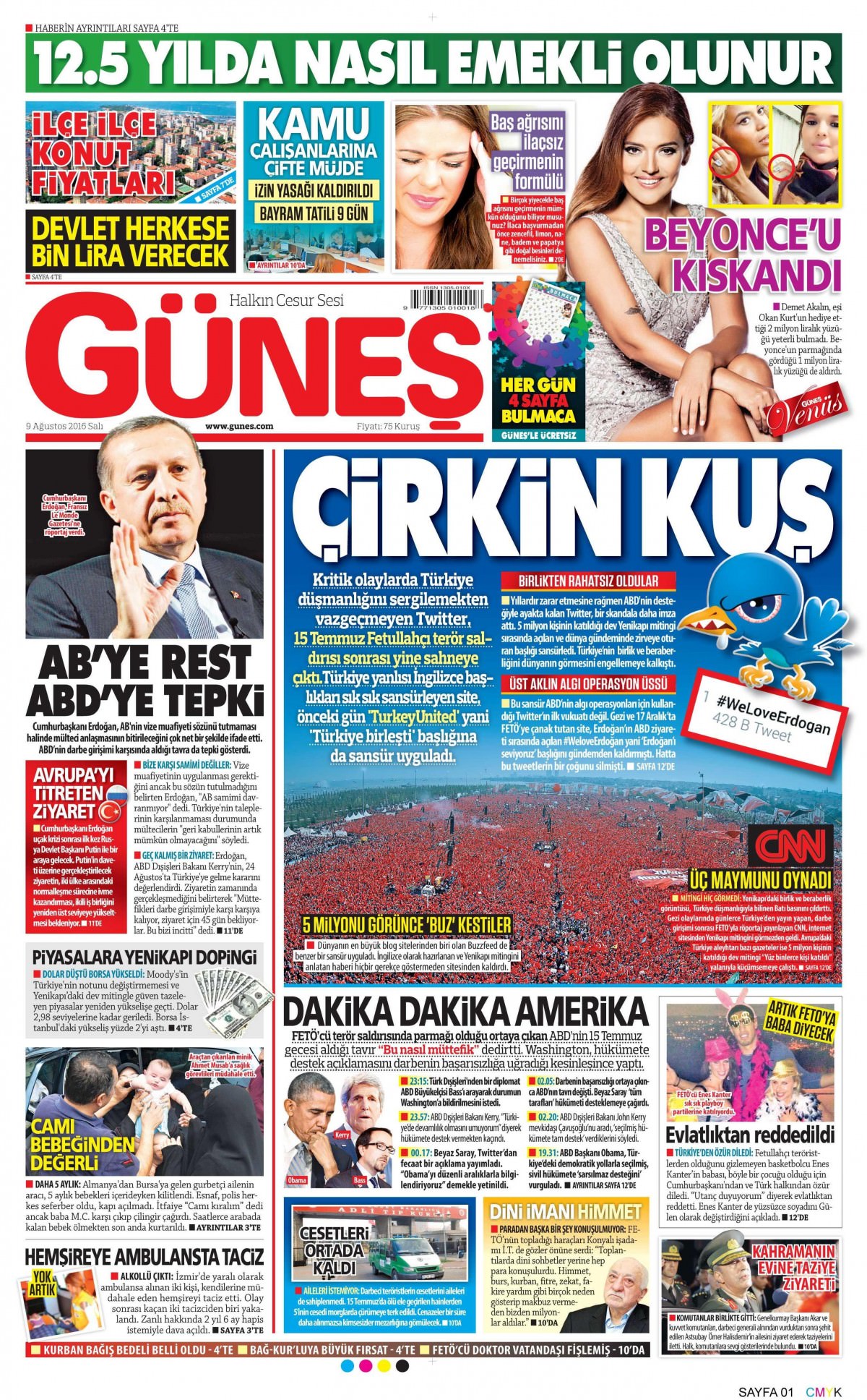 9 Ağustos 2016 gazete manşetleri - 930