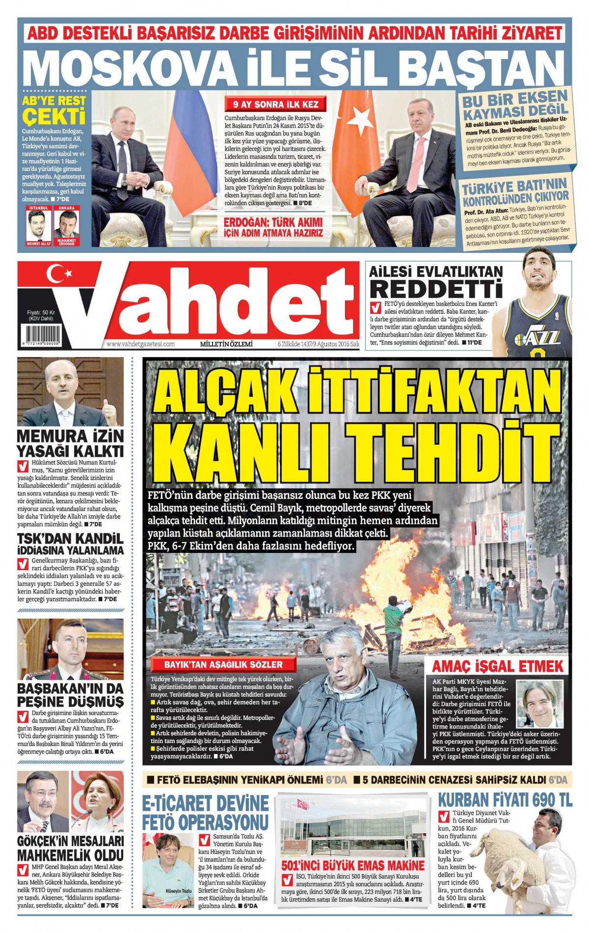 9 Ağustos 2016 gazete manşetleri - 531