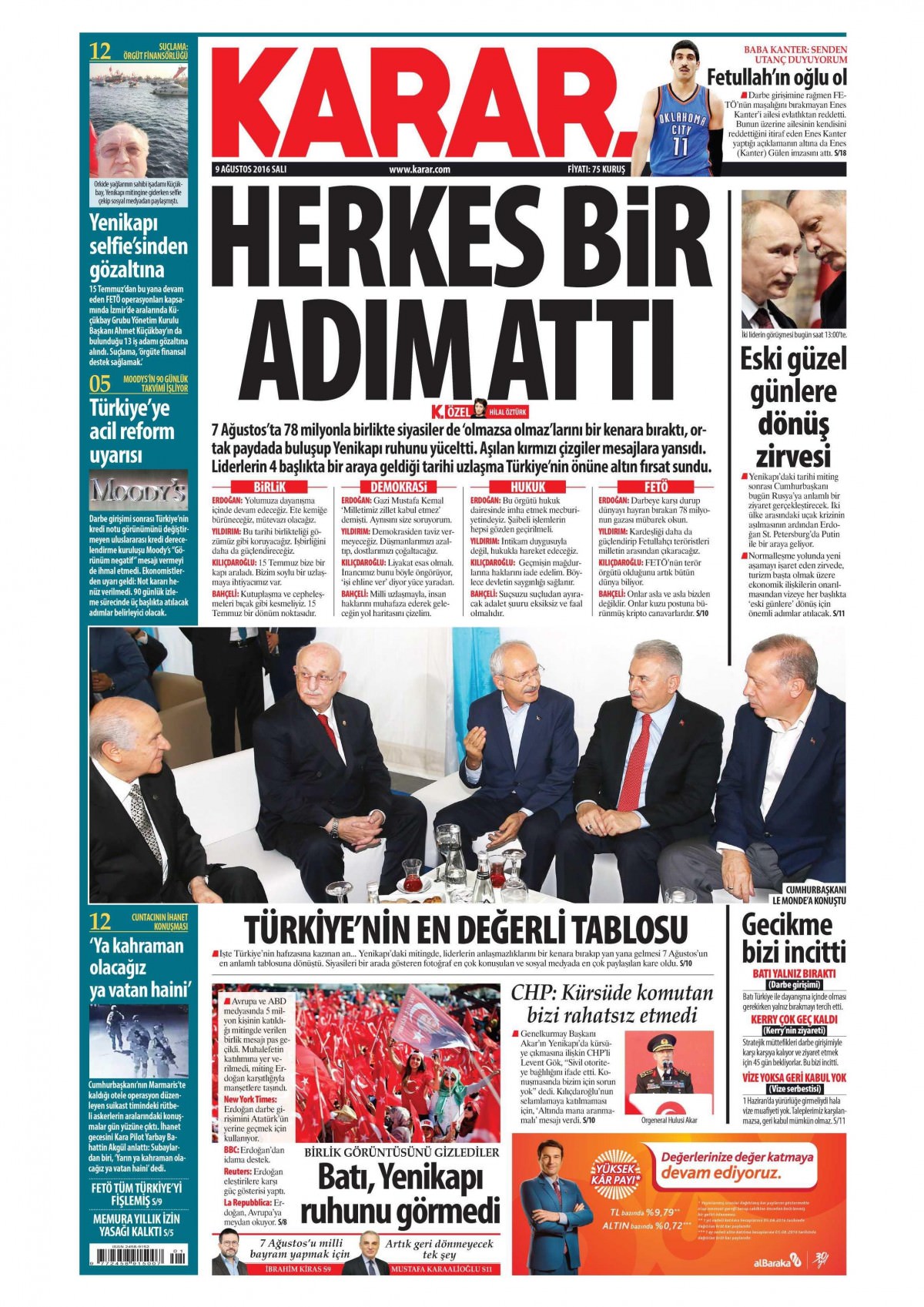 9 Ağustos 2016 gazete manşetleri - 854