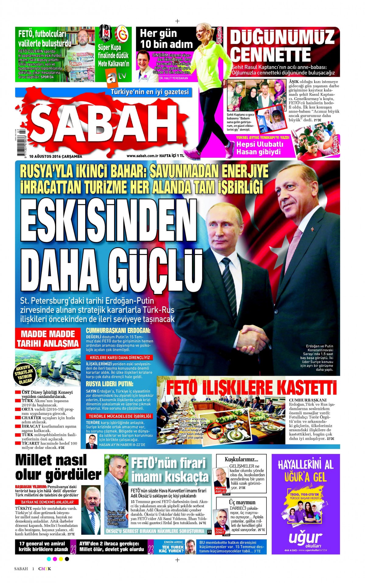 10 Ağustos 2016 gazete manşetleri - 1