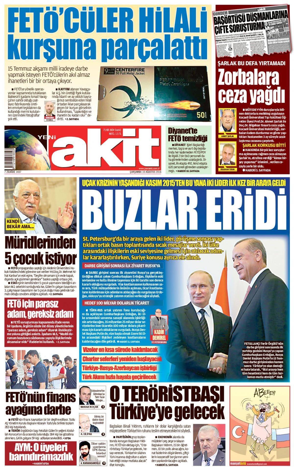 10 Ağustos 2016 gazete manşetleri - 23