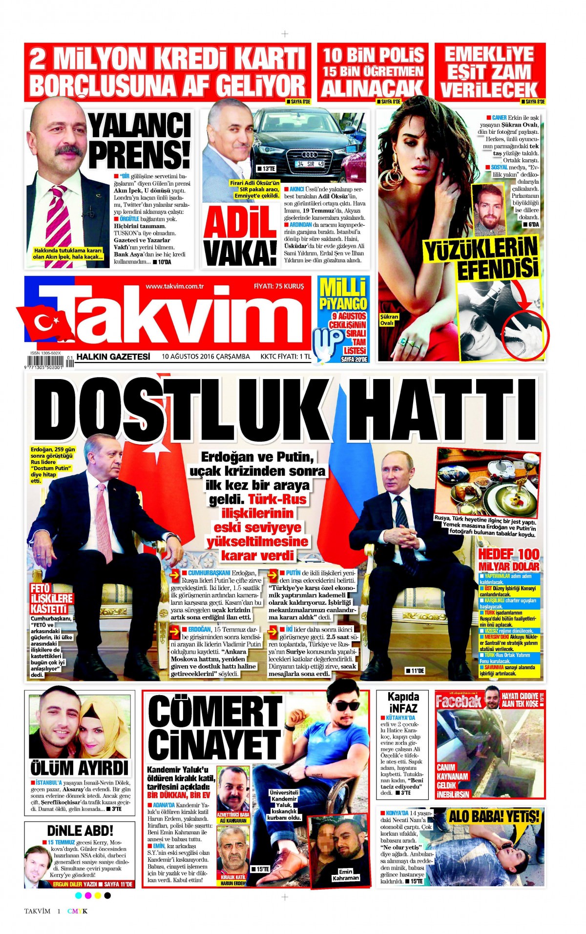 10 Ağustos 2016 gazete manşetleri - 10