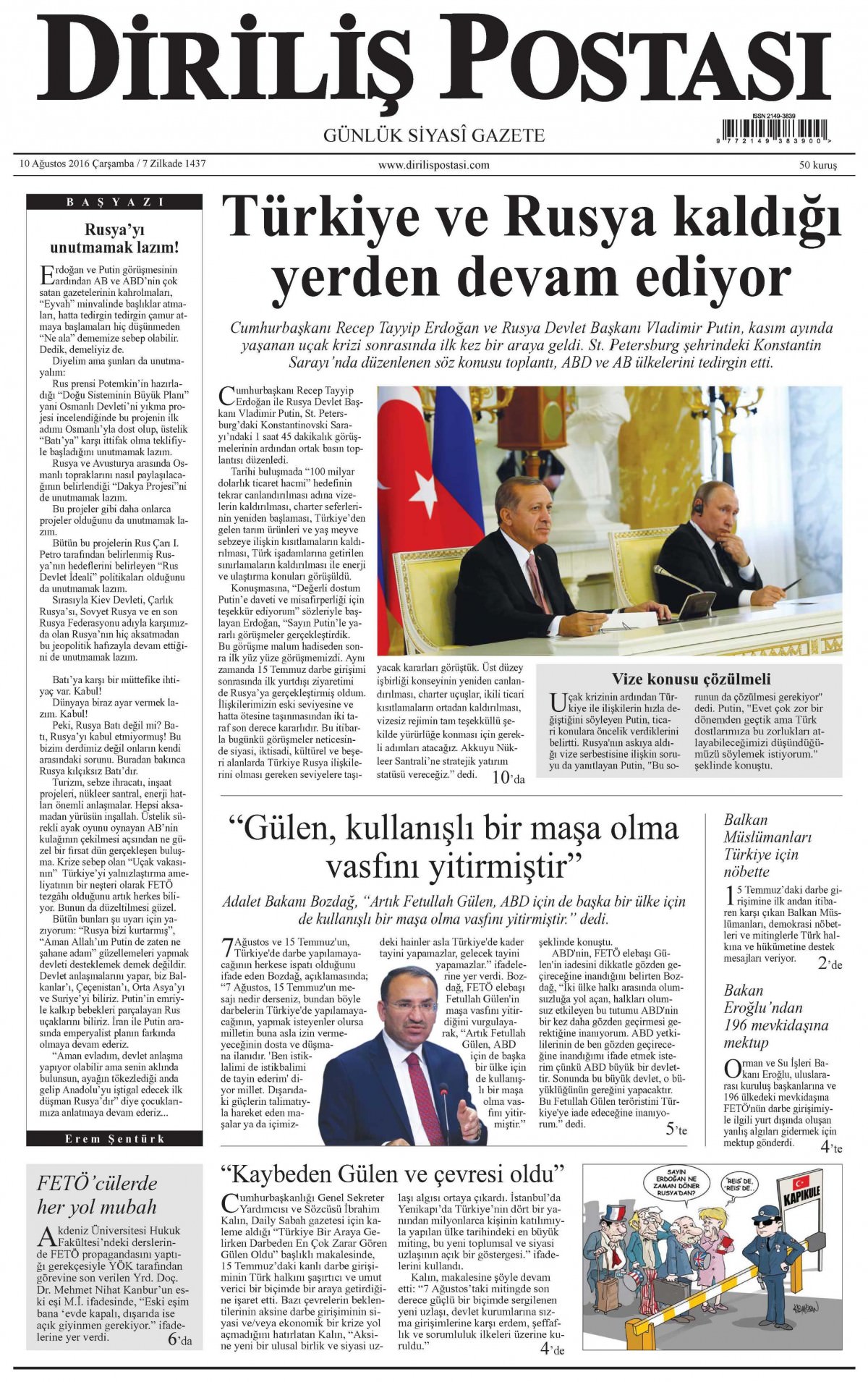 10 Ağustos 2016 gazete manşetleri - 4