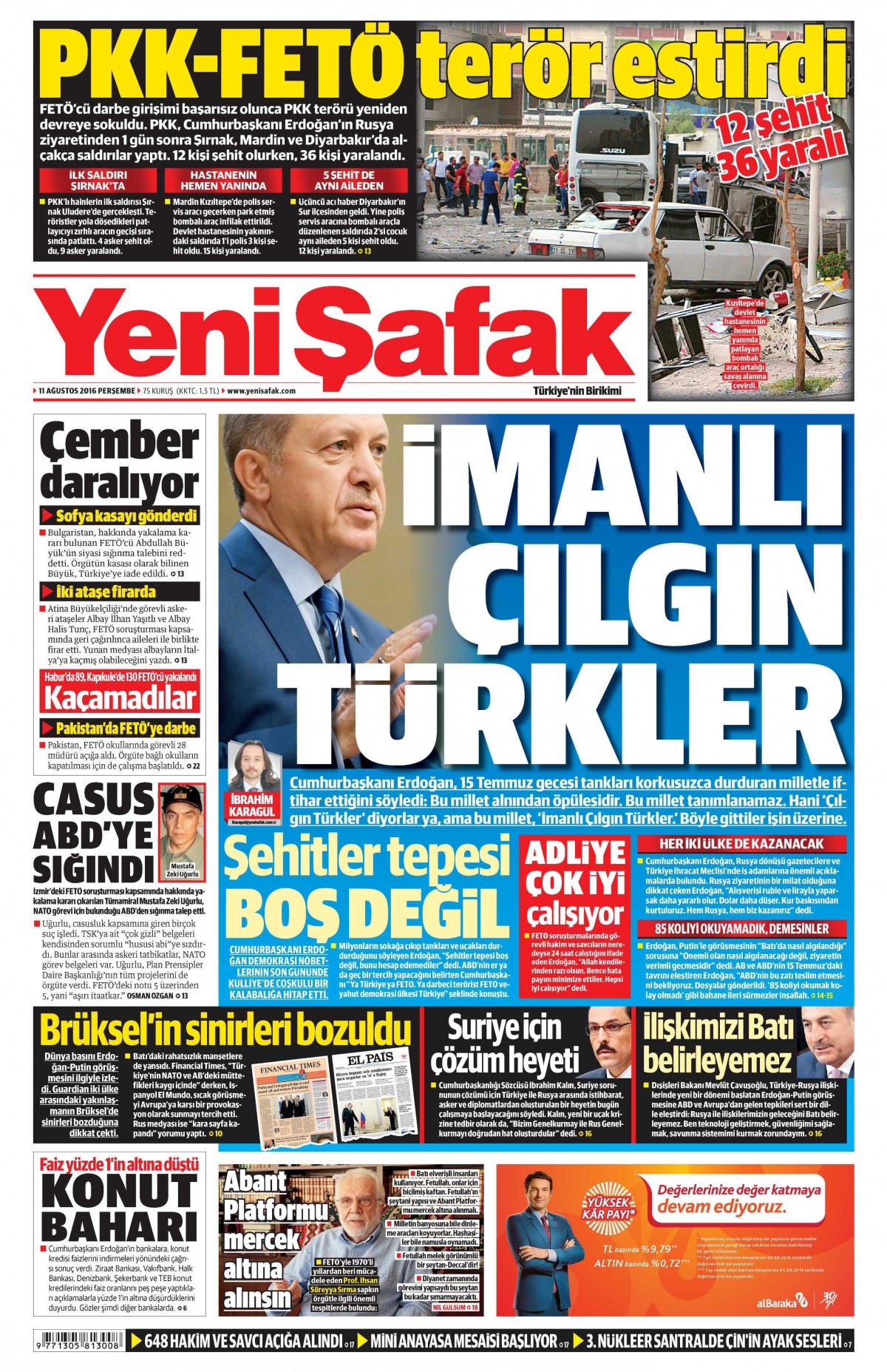 11 Ağustos 2016 gazete manşetleri - 661