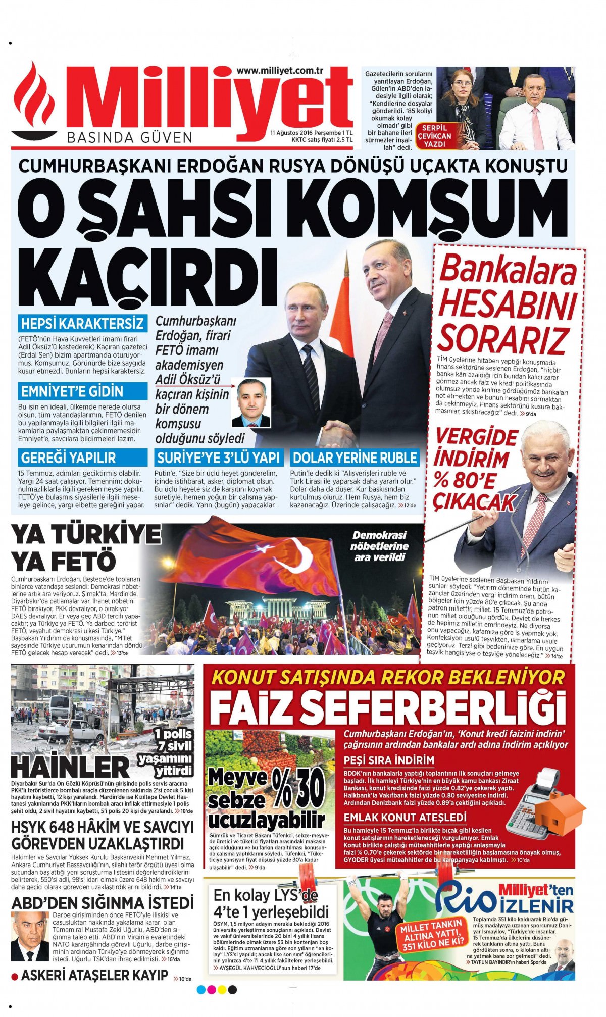 11 Ağustos 2016 gazete manşetleri - 899