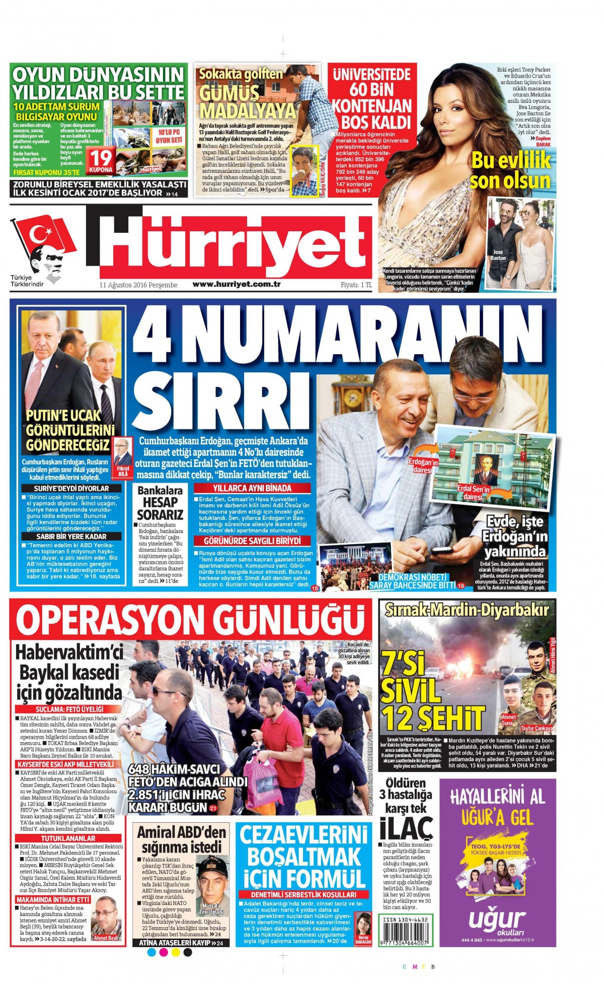 11 Ağustos 2016 gazete manşetleri - 812