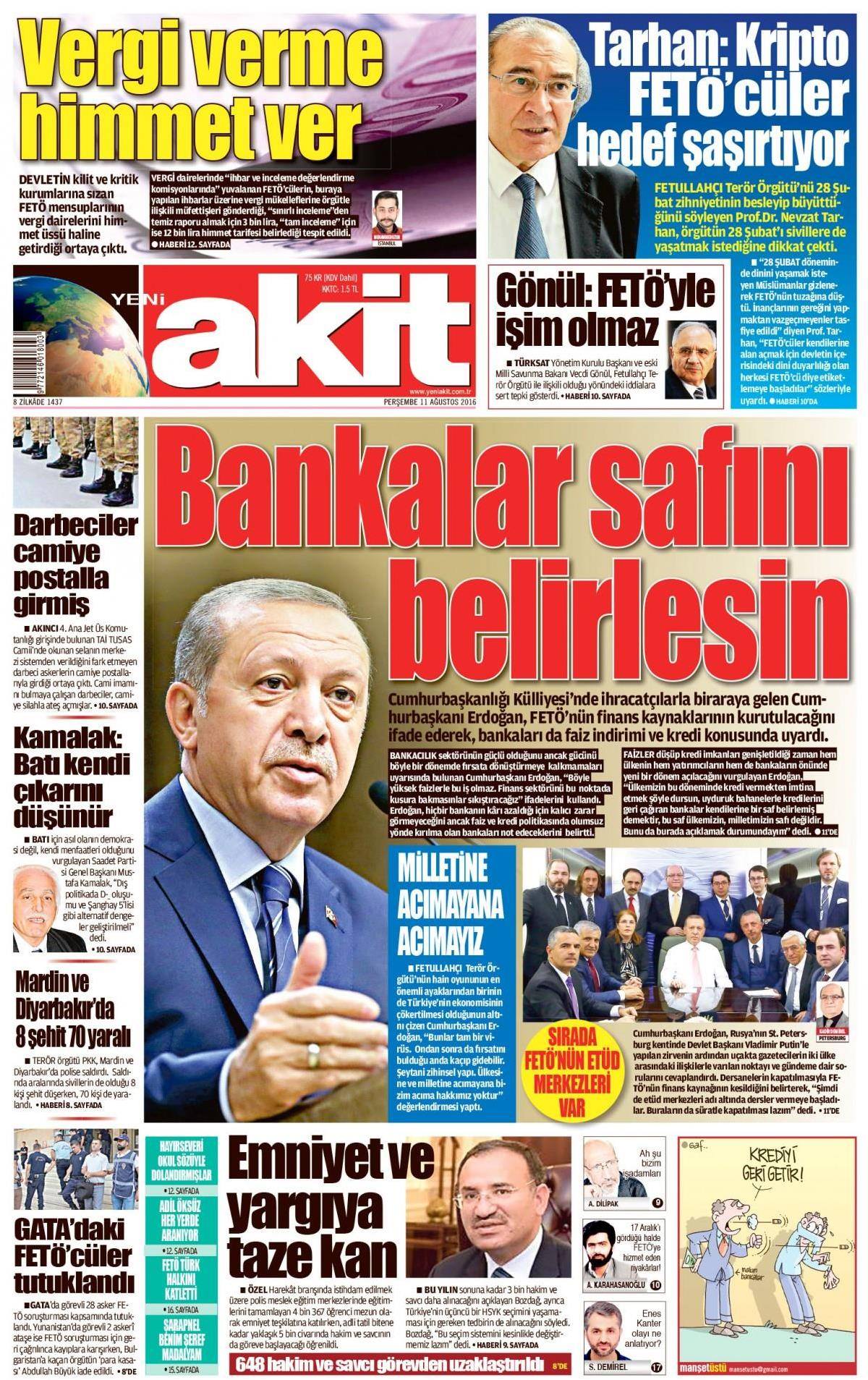 11 Ağustos 2016 gazete manşetleri - 721