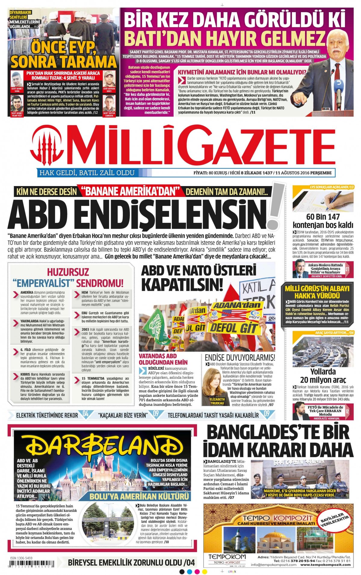 11 Ağustos 2016 gazete manşetleri - 936