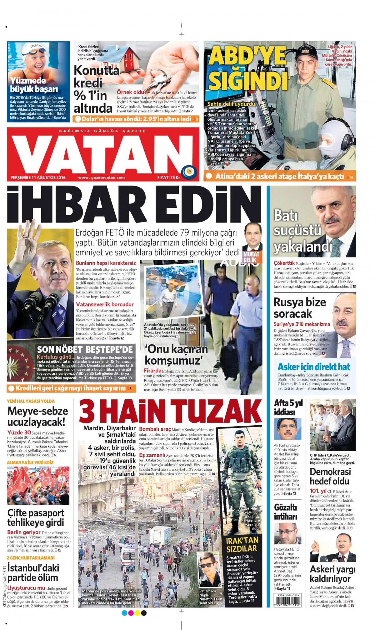 11 Ağustos 2016 gazete manşetleri - 564