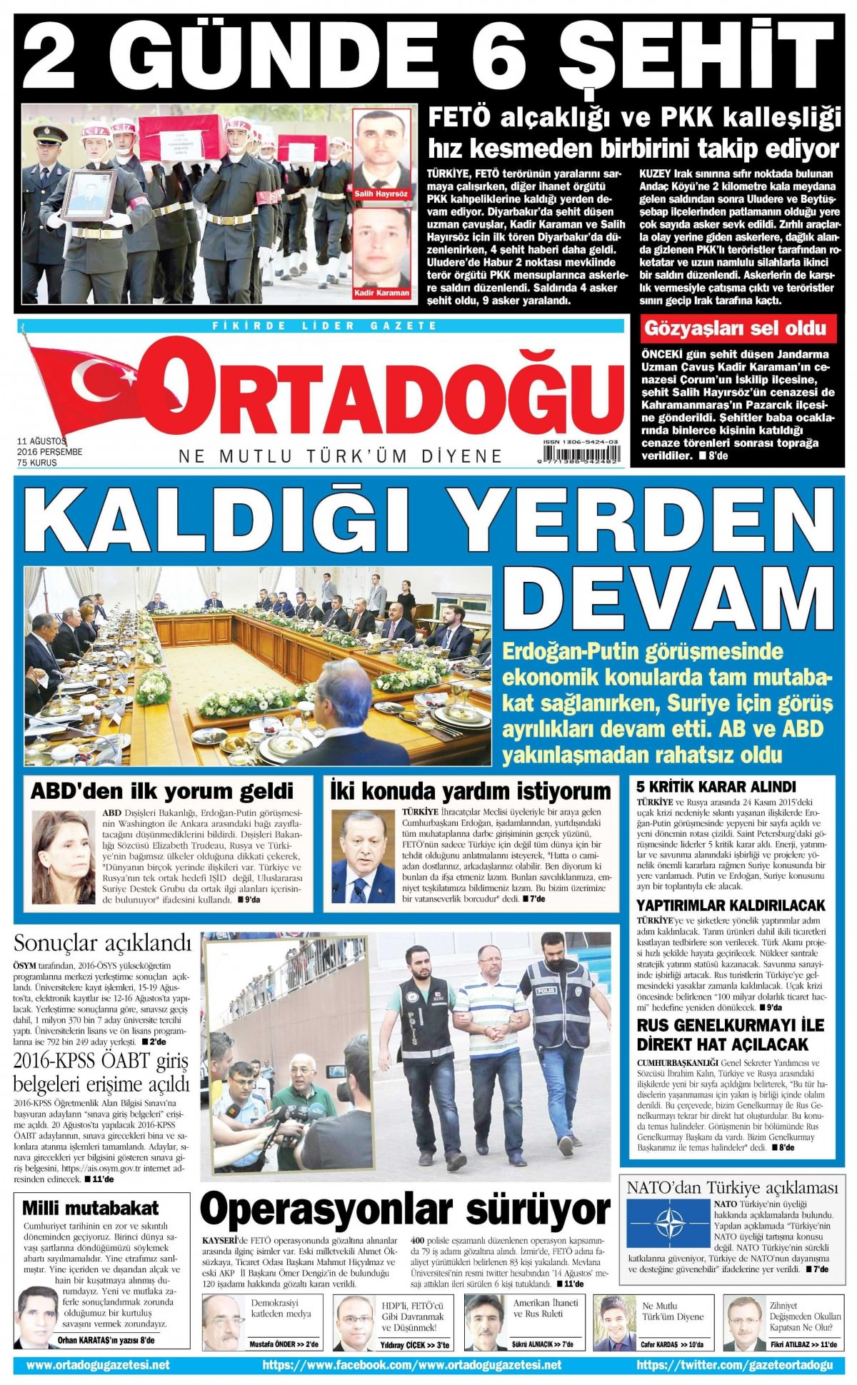 11 Ağustos 2016 gazete manşetleri - 886