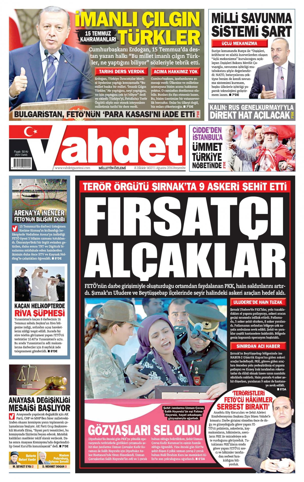 11 Ağustos 2016 gazete manşetleri - 756