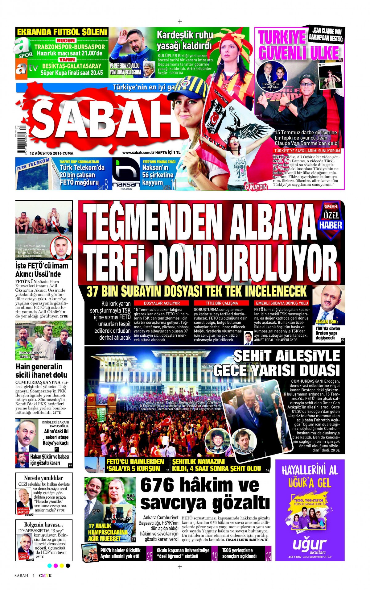 12 Ağustos 2016 gazete manşetleri - 601