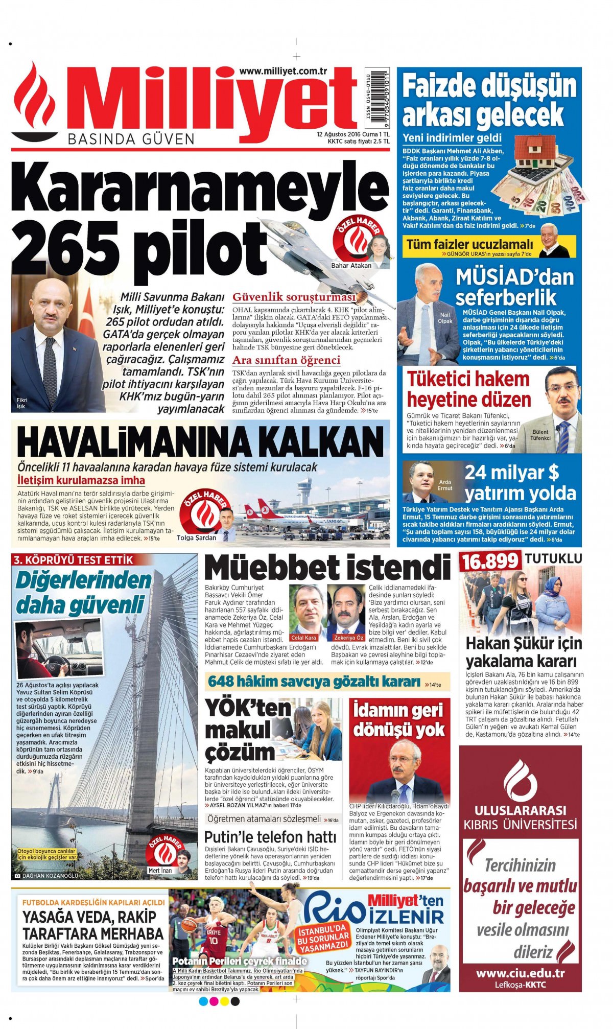 12 Ağustos 2016 gazete manşetleri - 673